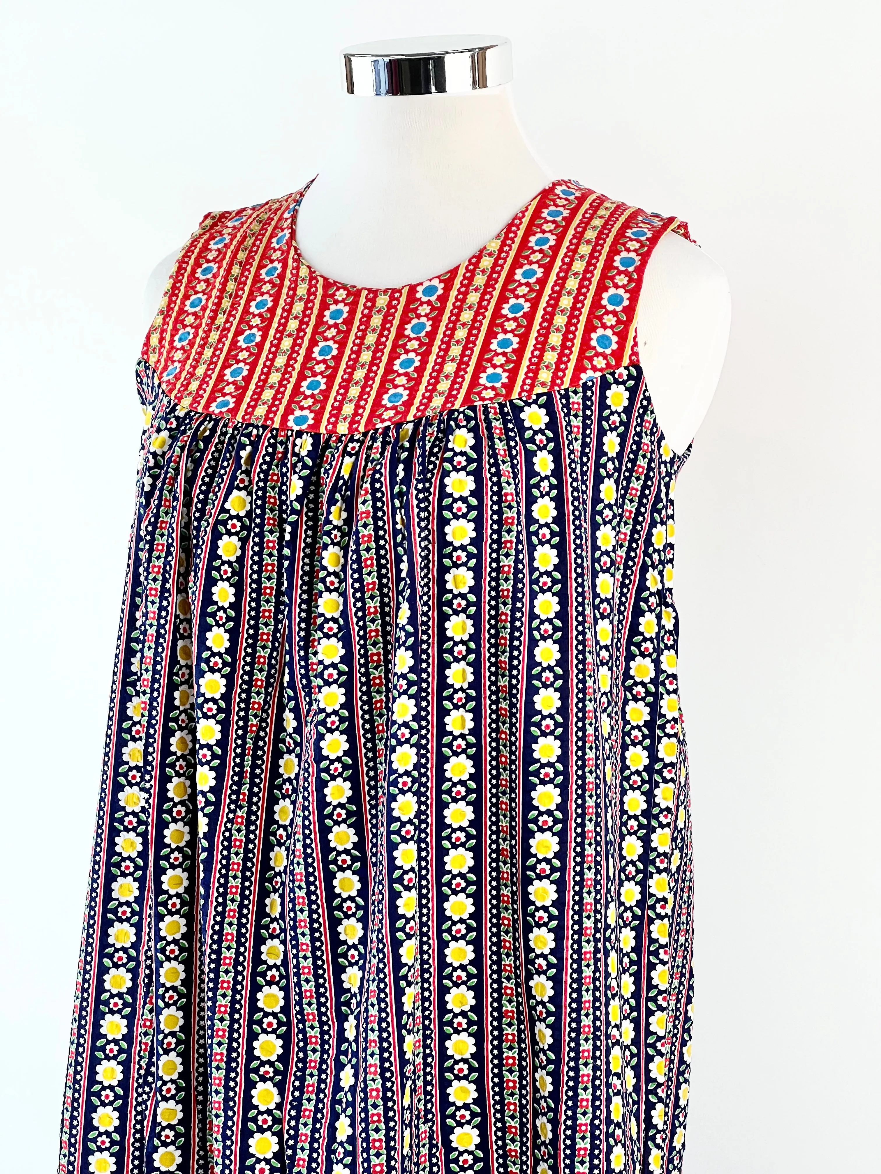 70s Patchwork Floral Seersucker Dress - AU12