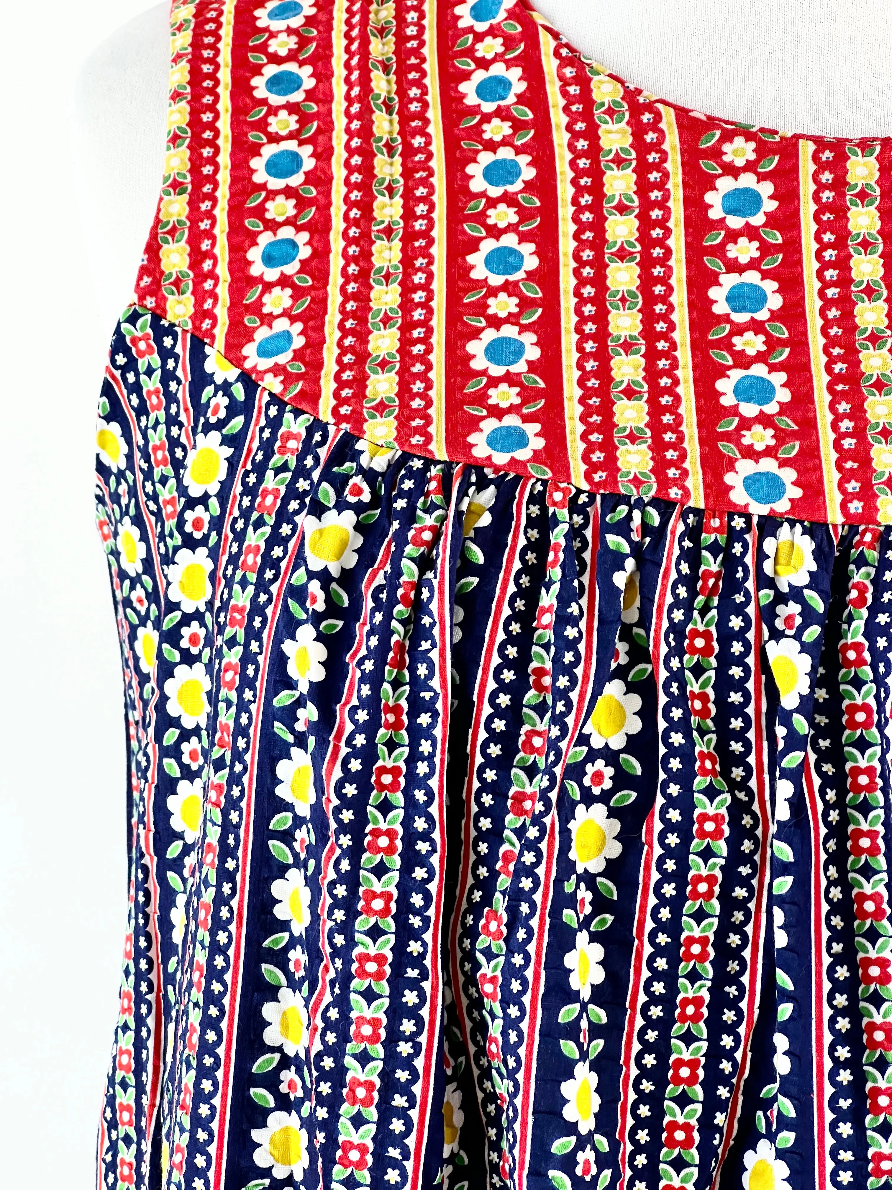 70s Patchwork Floral Seersucker Dress - AU12