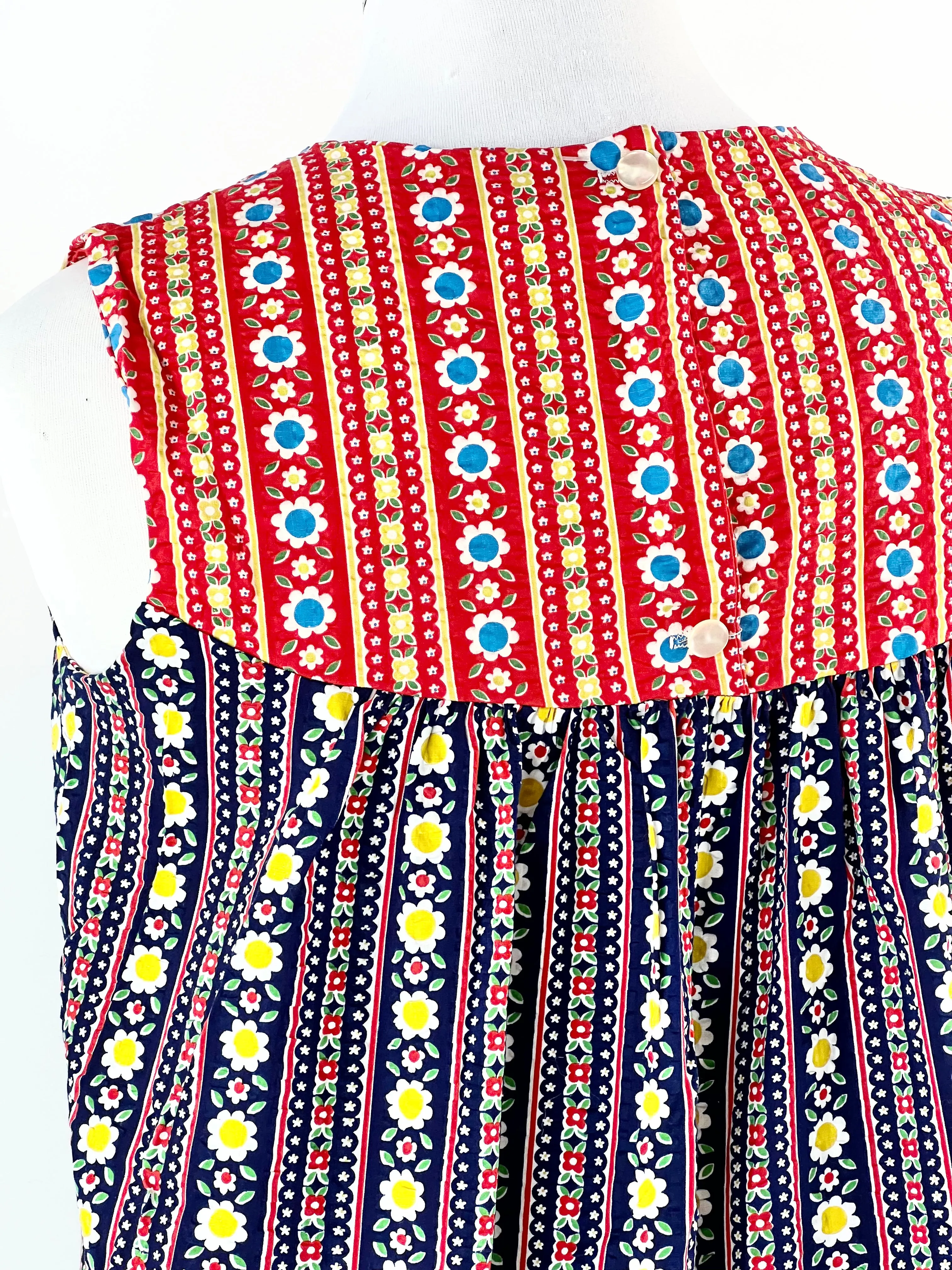 70s Patchwork Floral Seersucker Dress - AU12