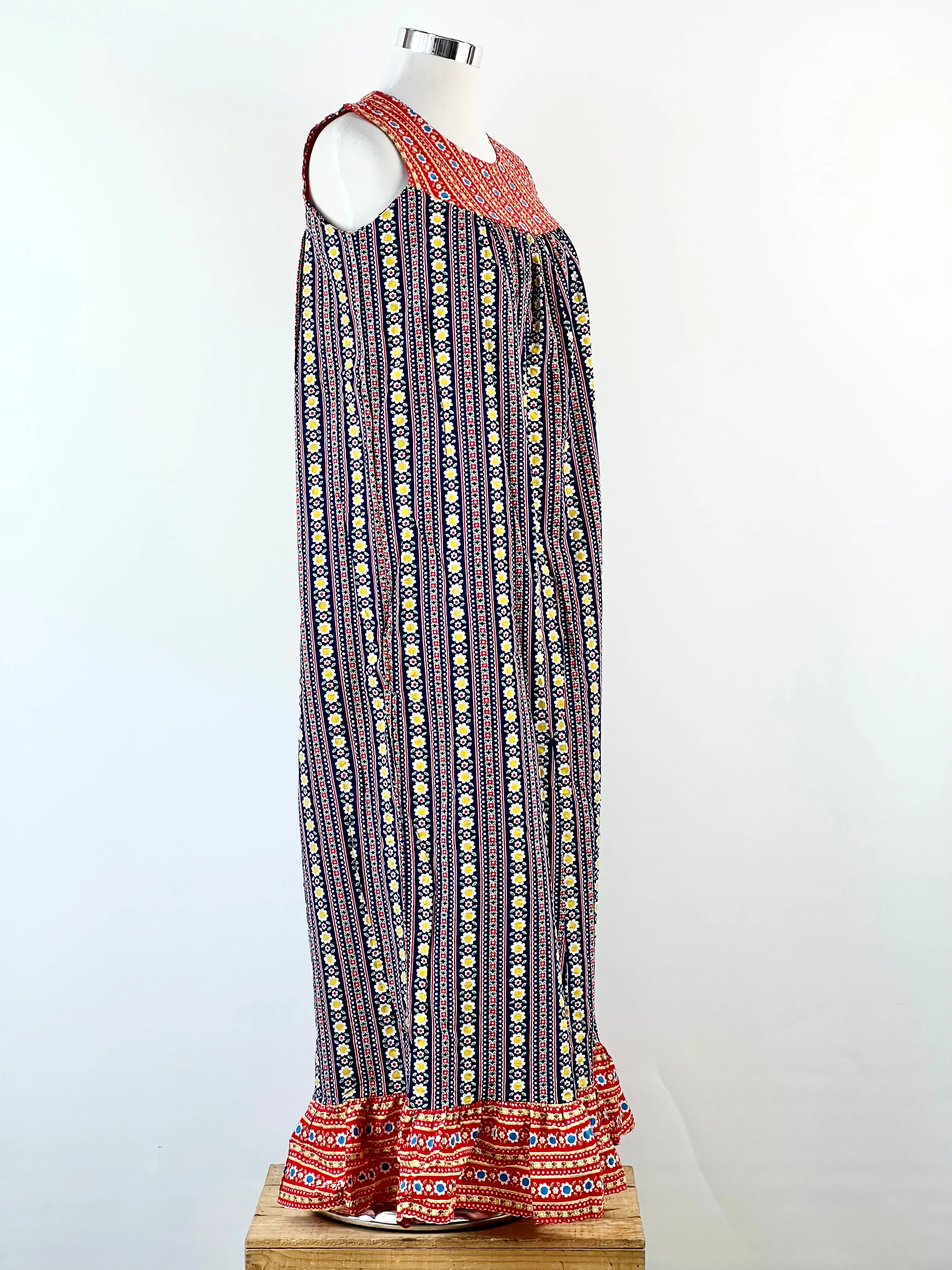 70s Patchwork Floral Seersucker Dress - AU12