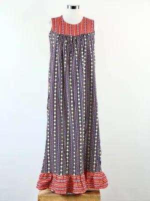 70s Patchwork Floral Seersucker Dress - AU12