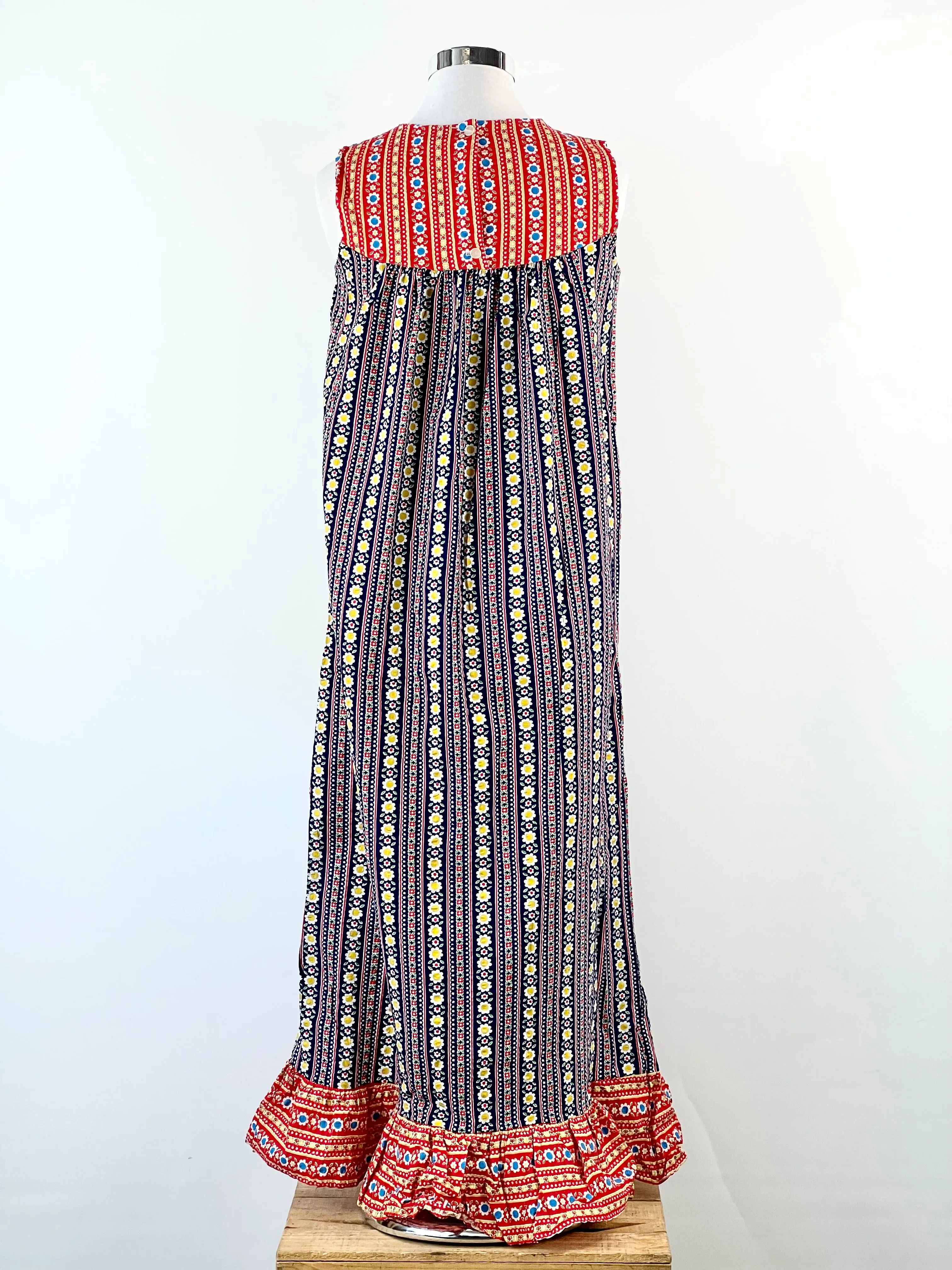 70s Patchwork Floral Seersucker Dress - AU12