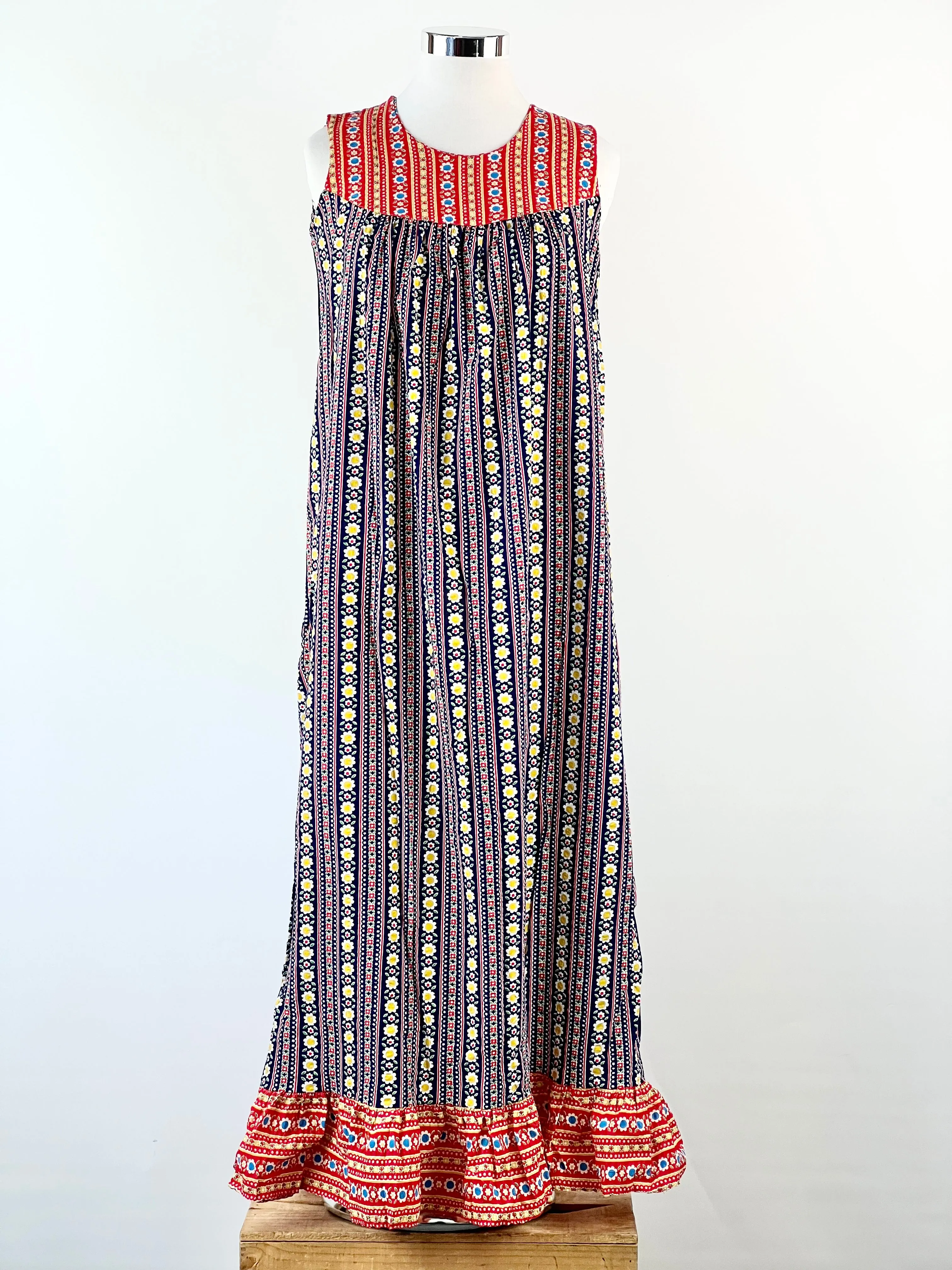 70s Patchwork Floral Seersucker Dress - AU12