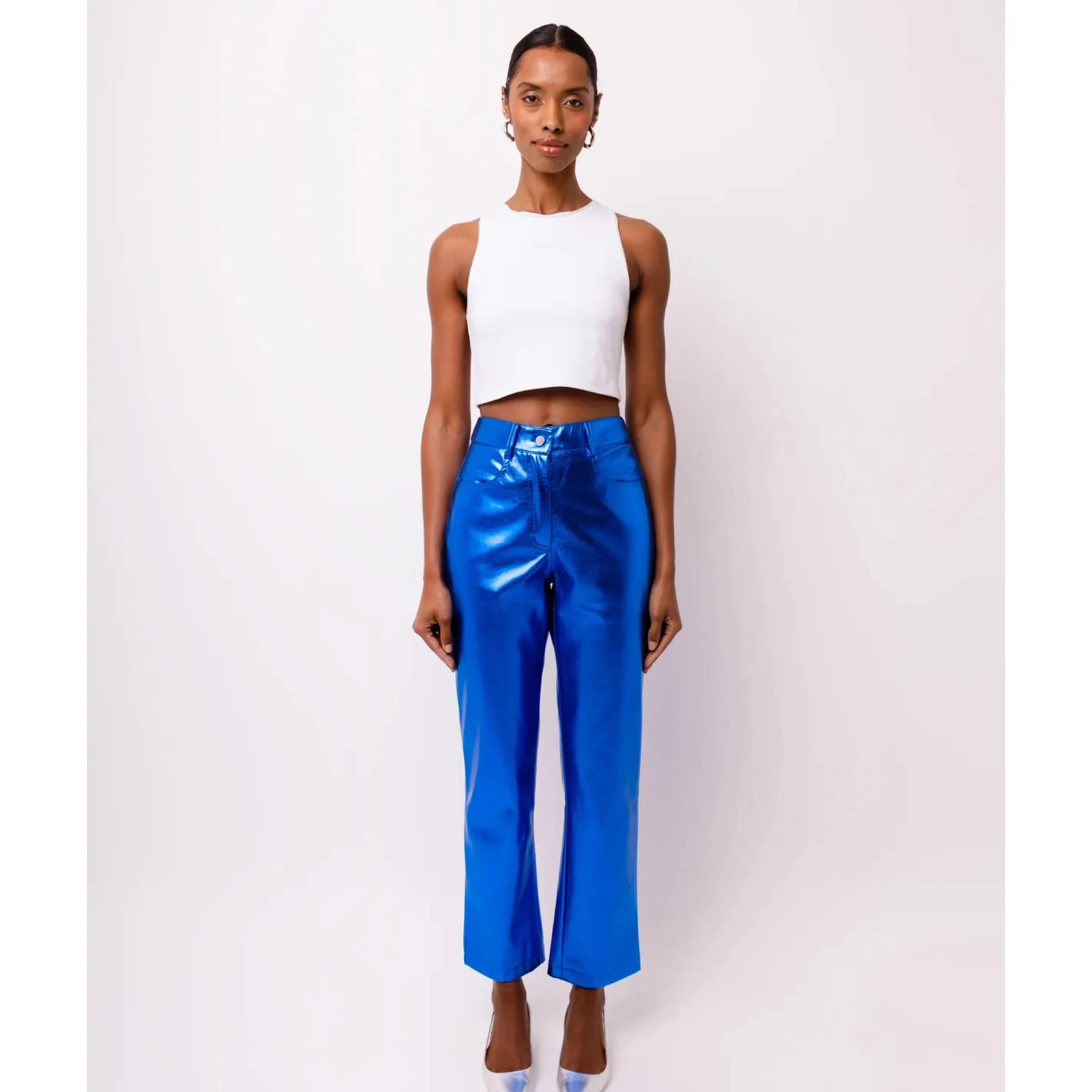 Amy Lynn Blue Metallic Straight Pant