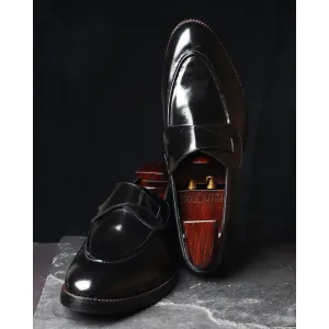Black Brushed Leather Butterfly Loafers
