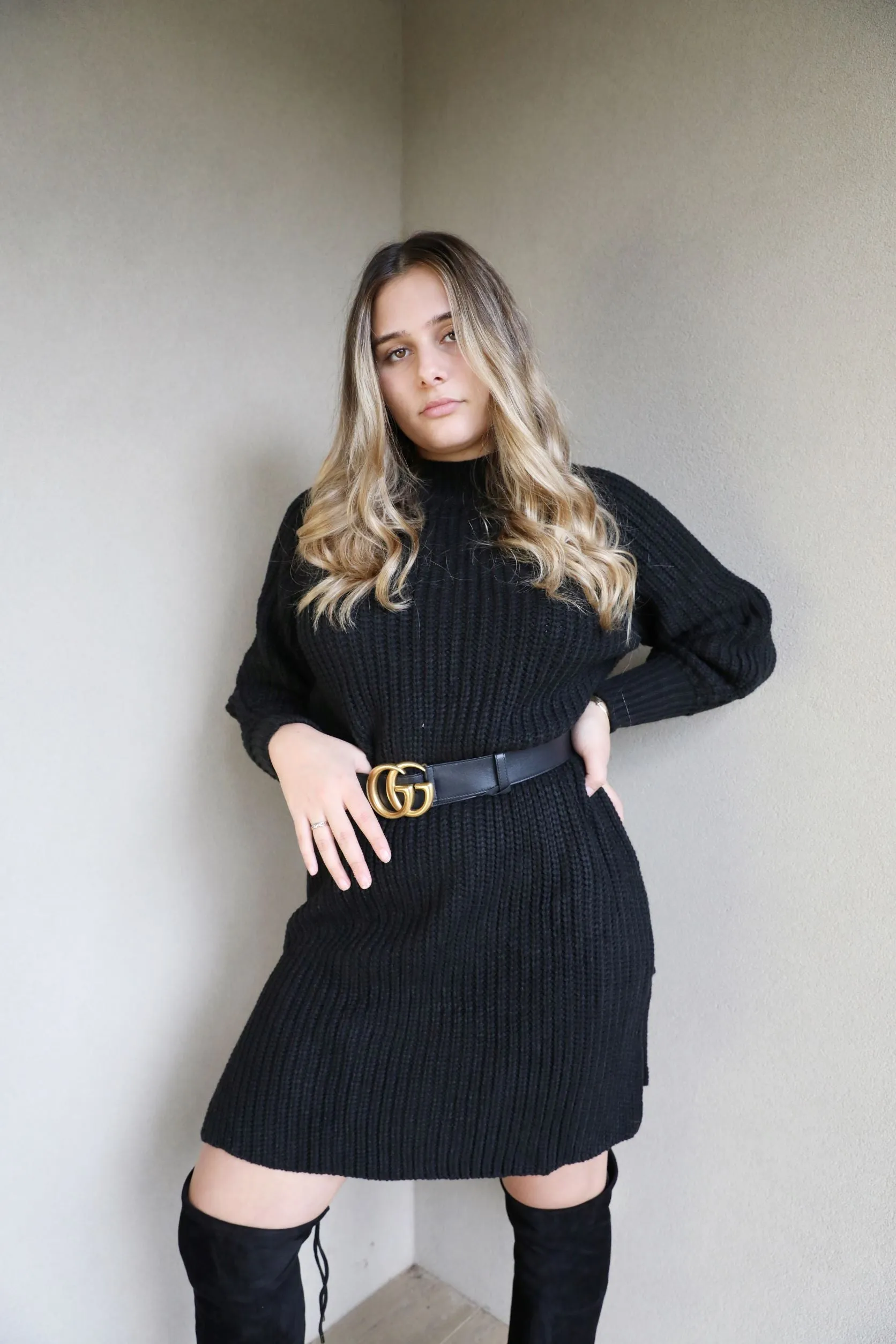 Black Chunky Knit Dress / Top