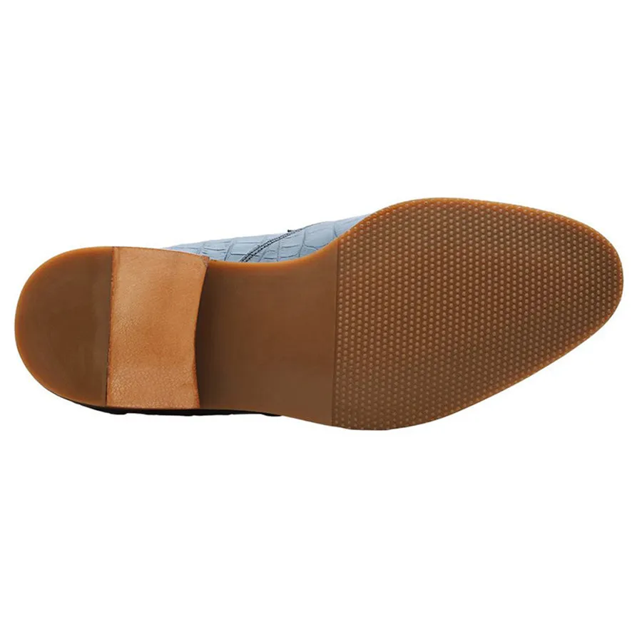 Blue Croco Wingcap Tassel Loafers