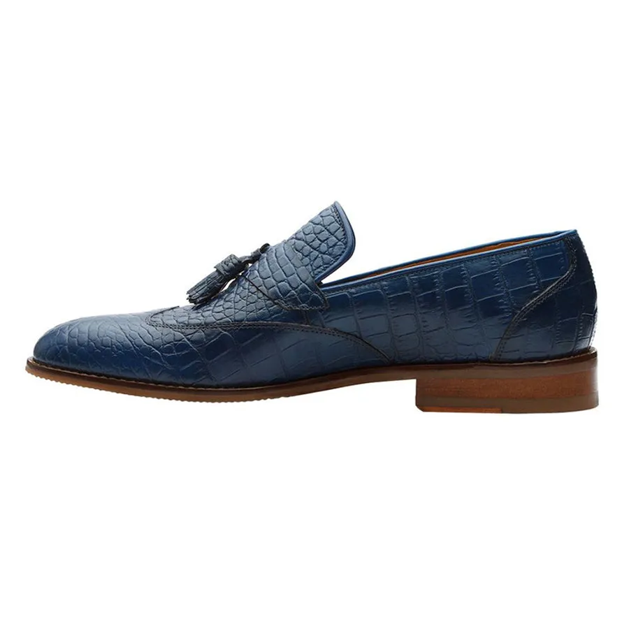 Blue Croco Wingcap Tassel Loafers