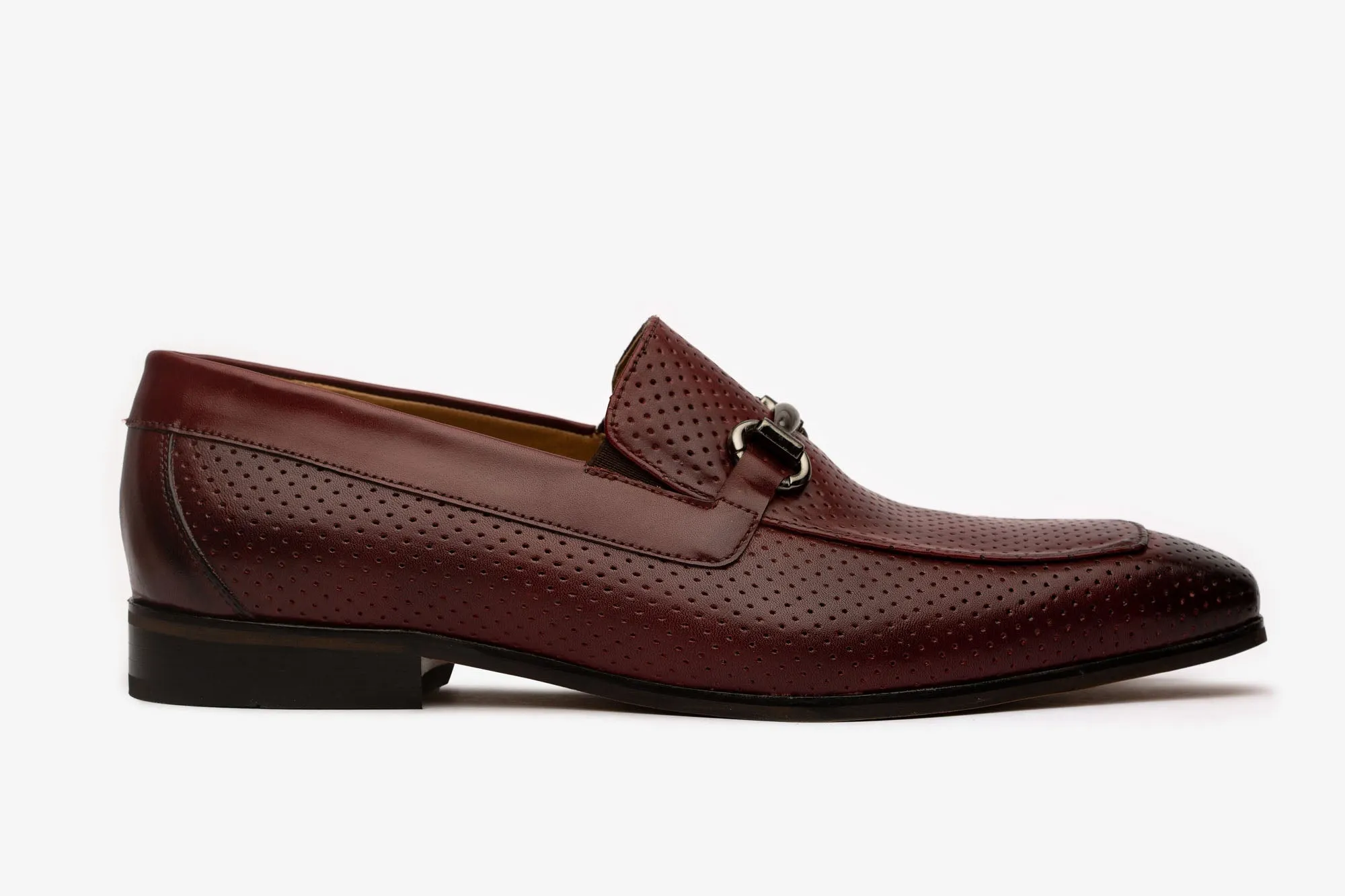Burgundy Perforated Buckle Loafers