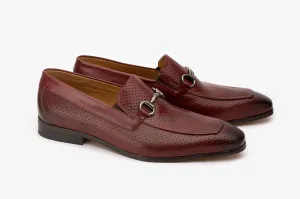 Burgundy Perforated Buckle Loafers