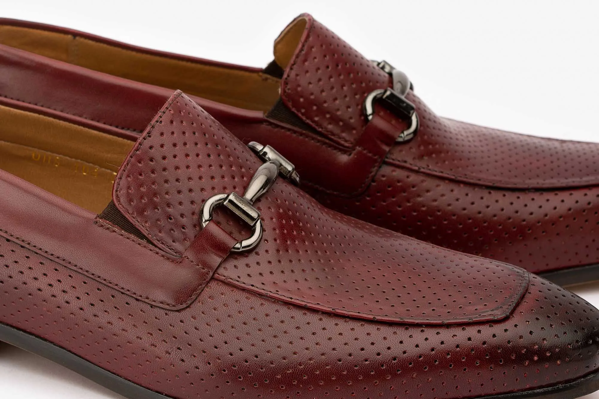 Burgundy Perforated Buckle Loafers