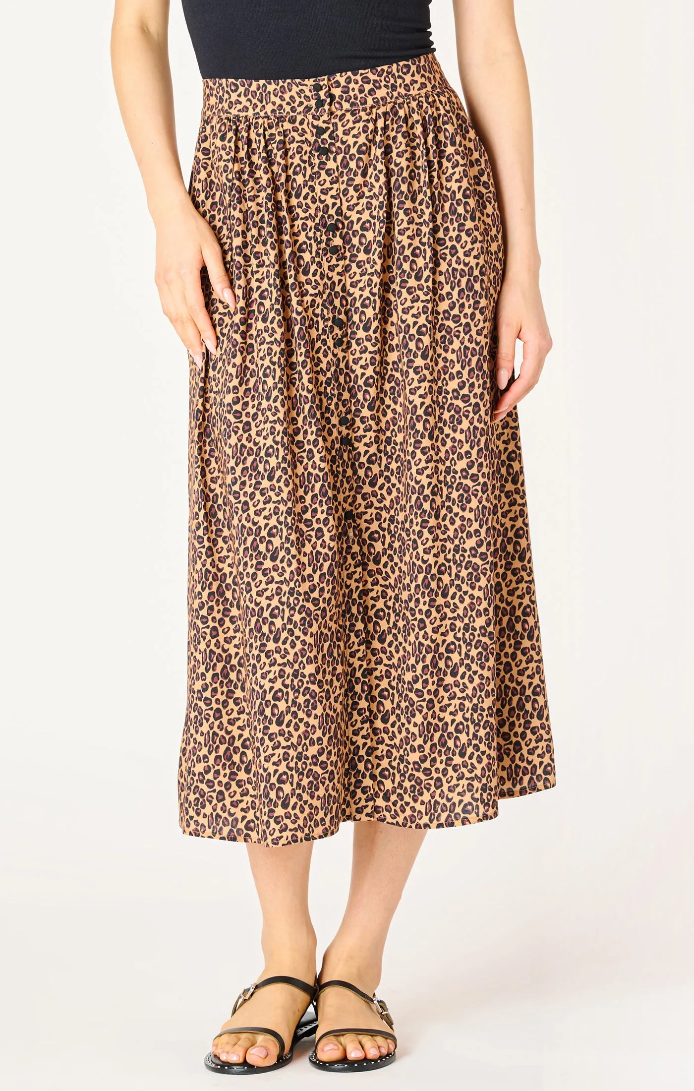 Button Front Midi Skirt - Mini Leopard