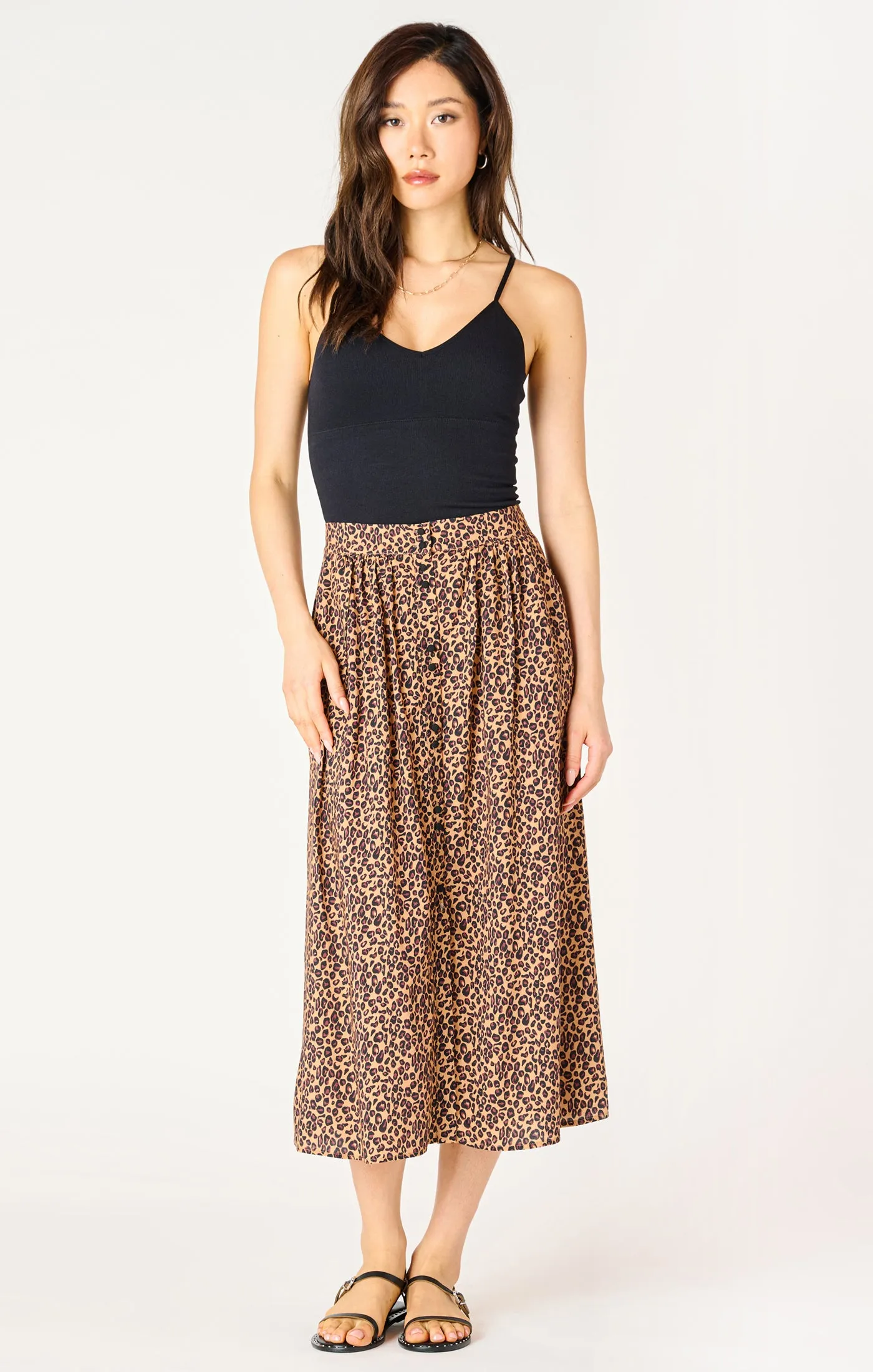 Button Front Midi Skirt - Mini Leopard