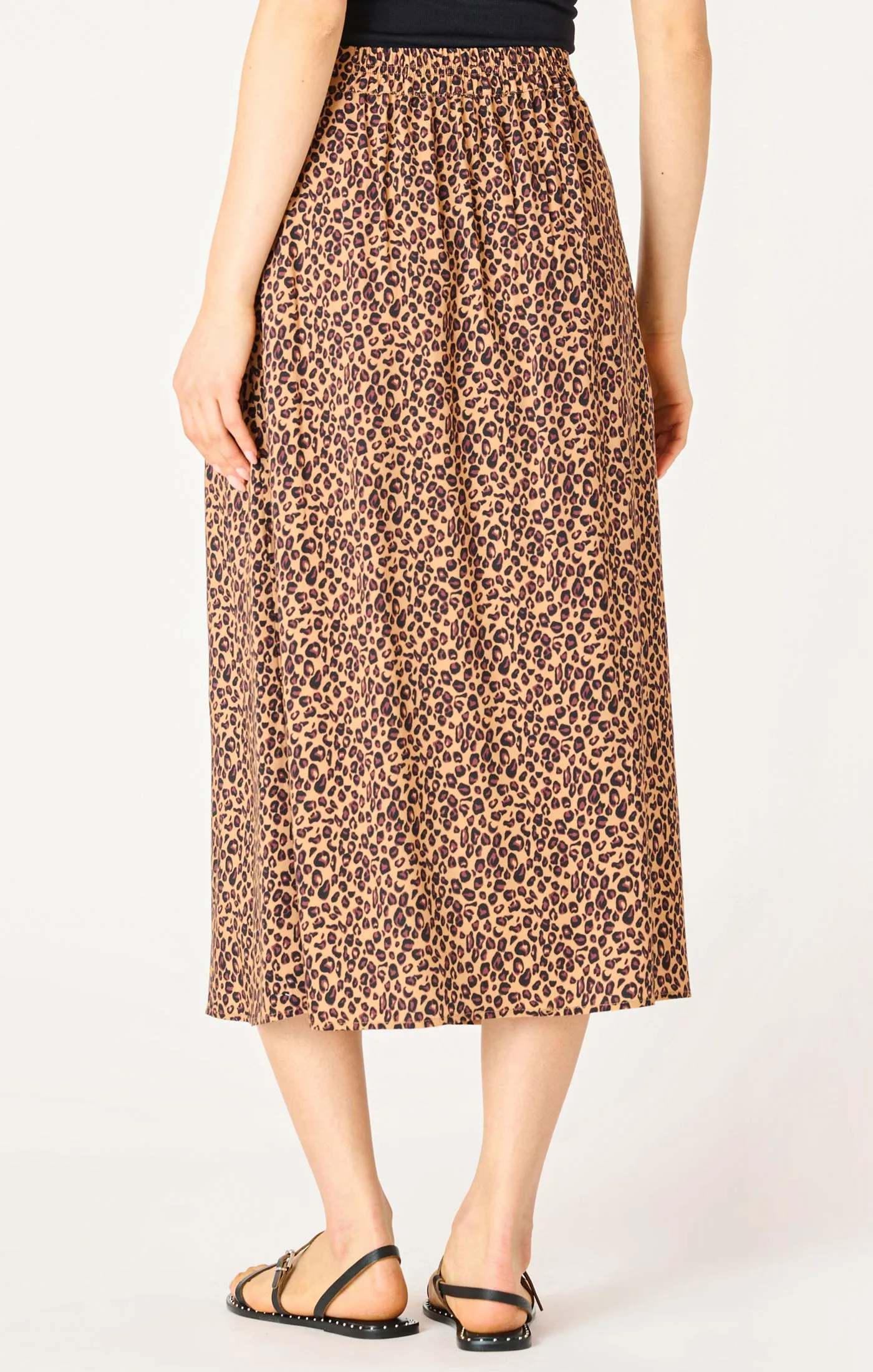 Button Front Midi Skirt - Mini Leopard