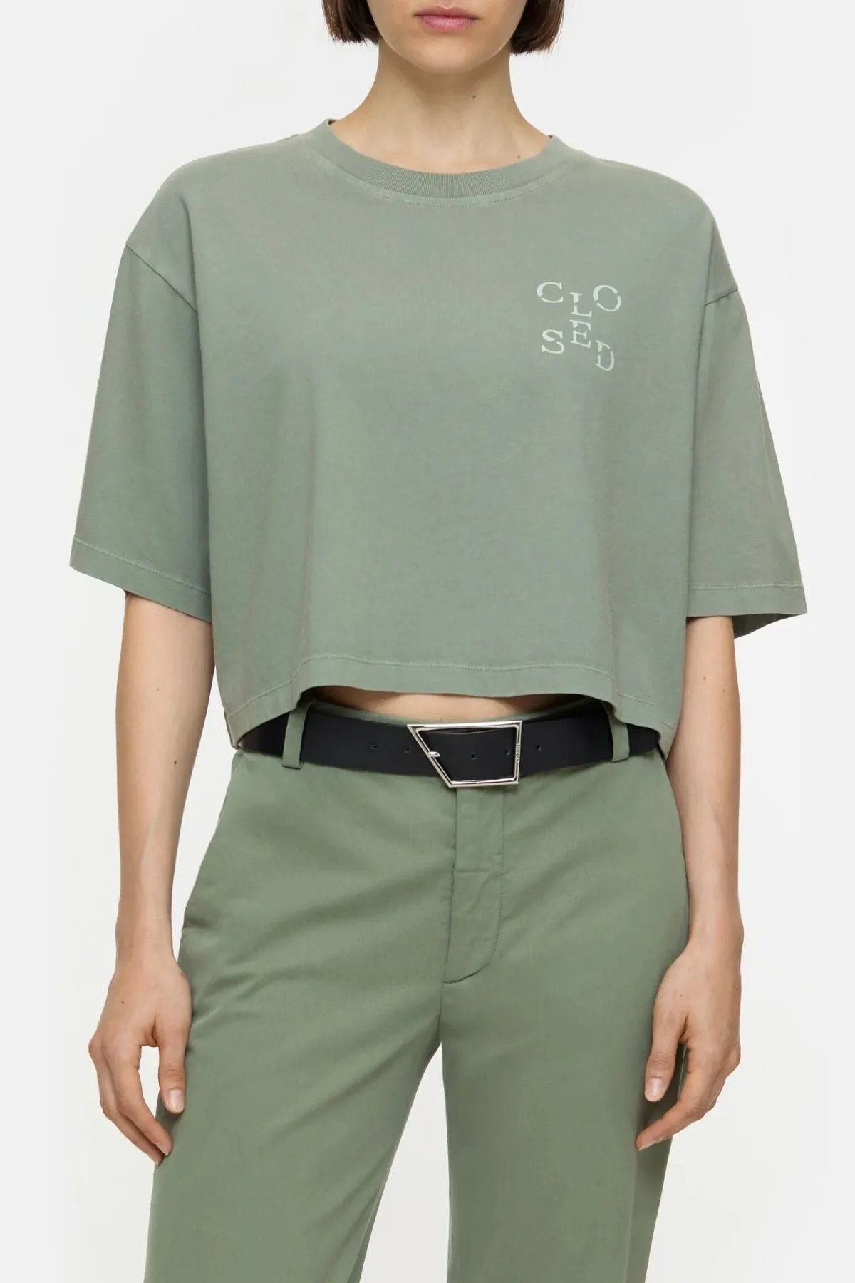 Closed Cropped T-Shirt - Faded Green