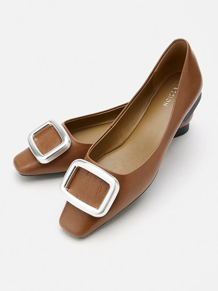 Daeva Silver Buckle Flats