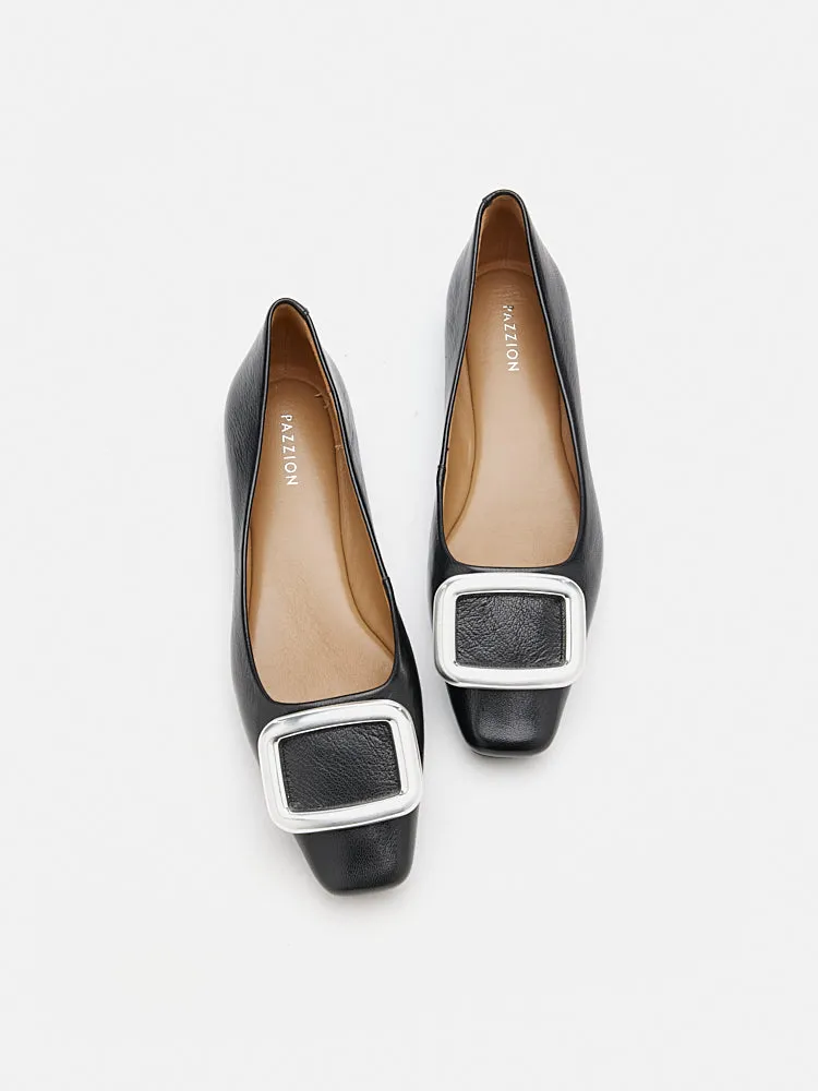 Daeva Silver Buckle Flats