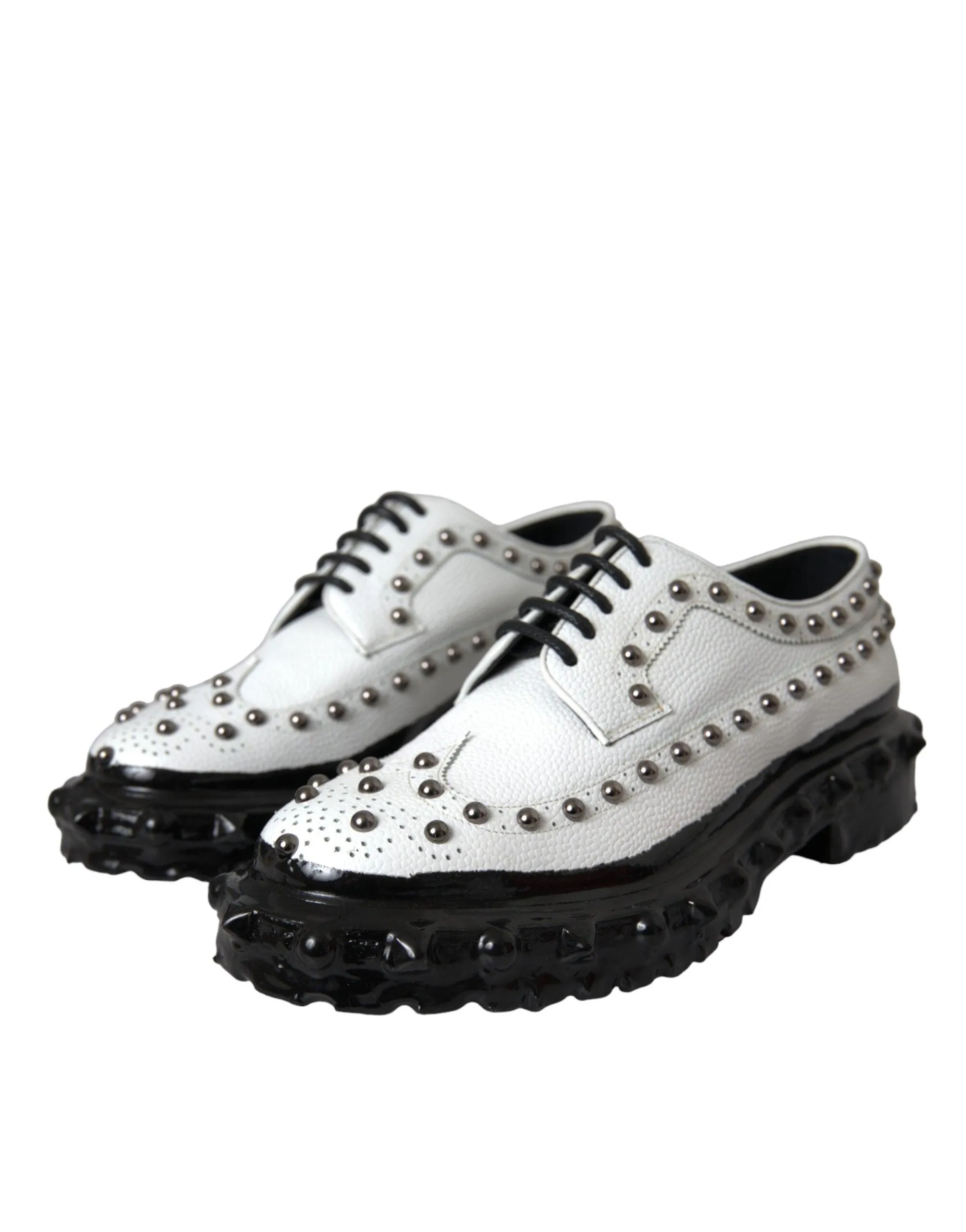 Dolce & Gabbana Black White Embellished Derby Formal Sko