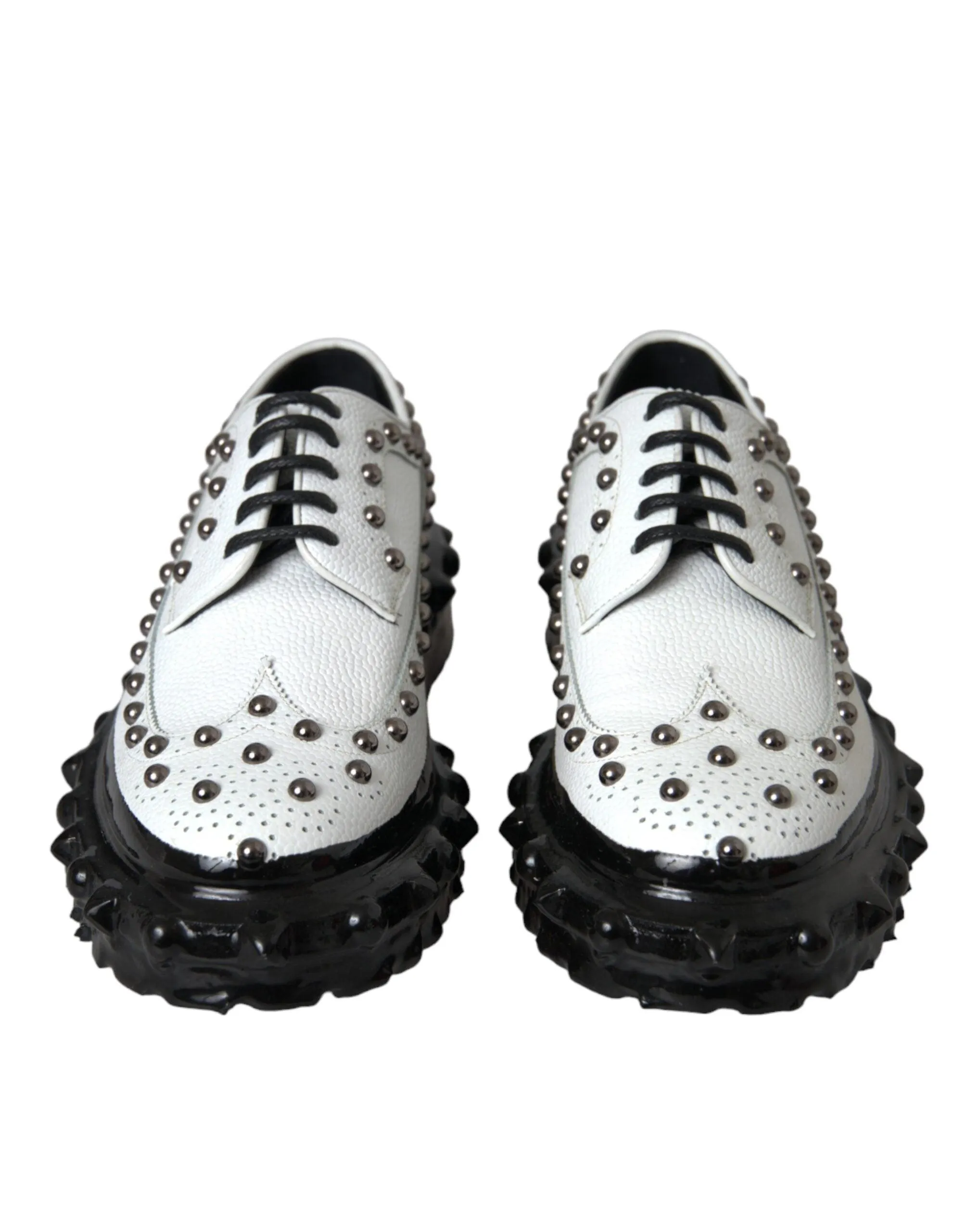 Dolce & Gabbana Black White Embellished Derby Formal Sko