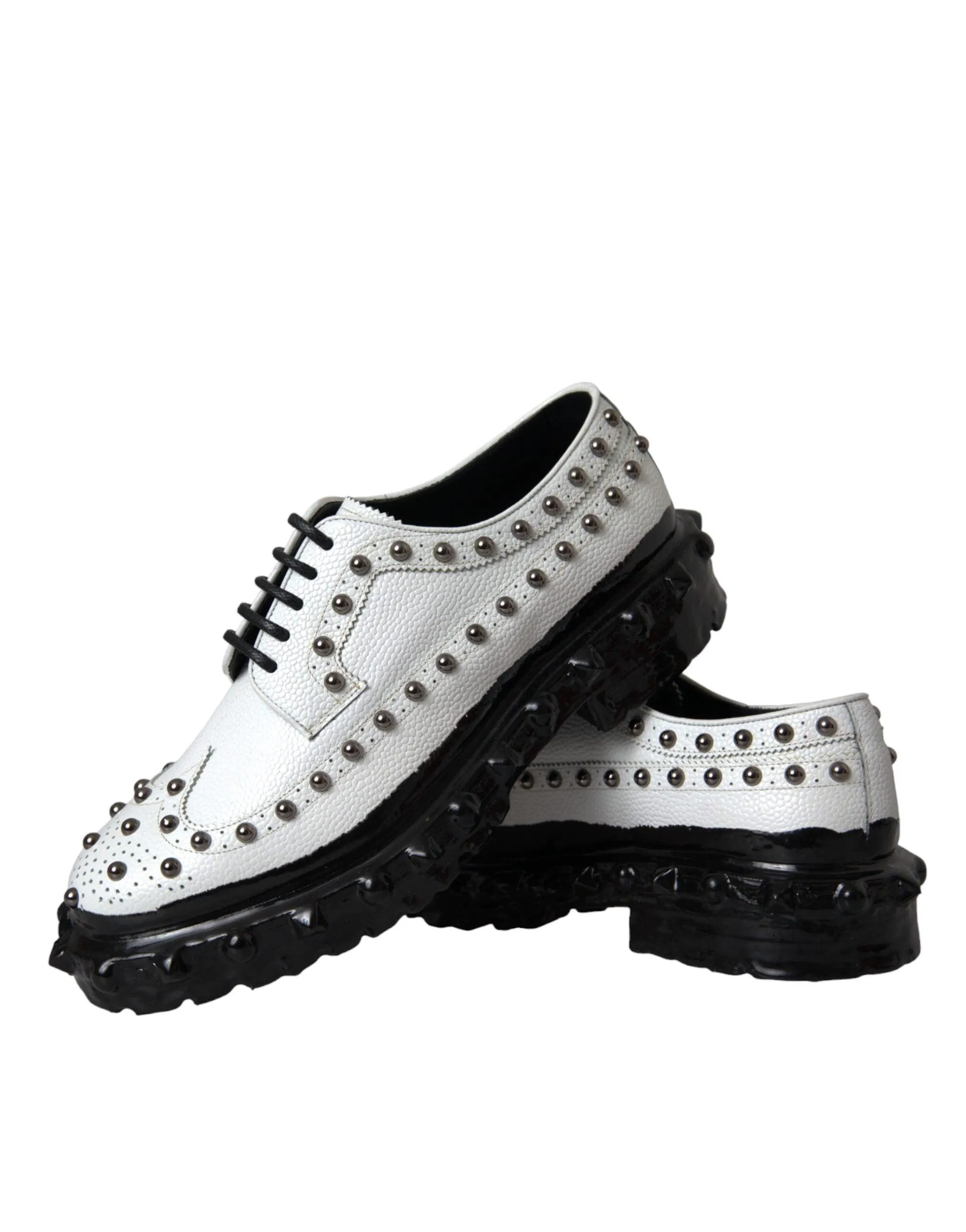 Dolce & Gabbana Black White Embellished Derby Formal Sko
