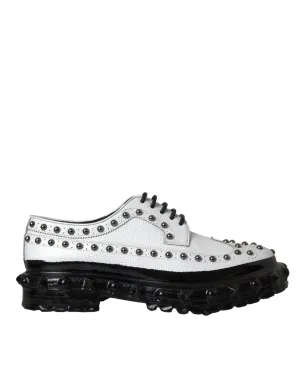 Dolce & Gabbana Black White Embellished Derby Formal Sko