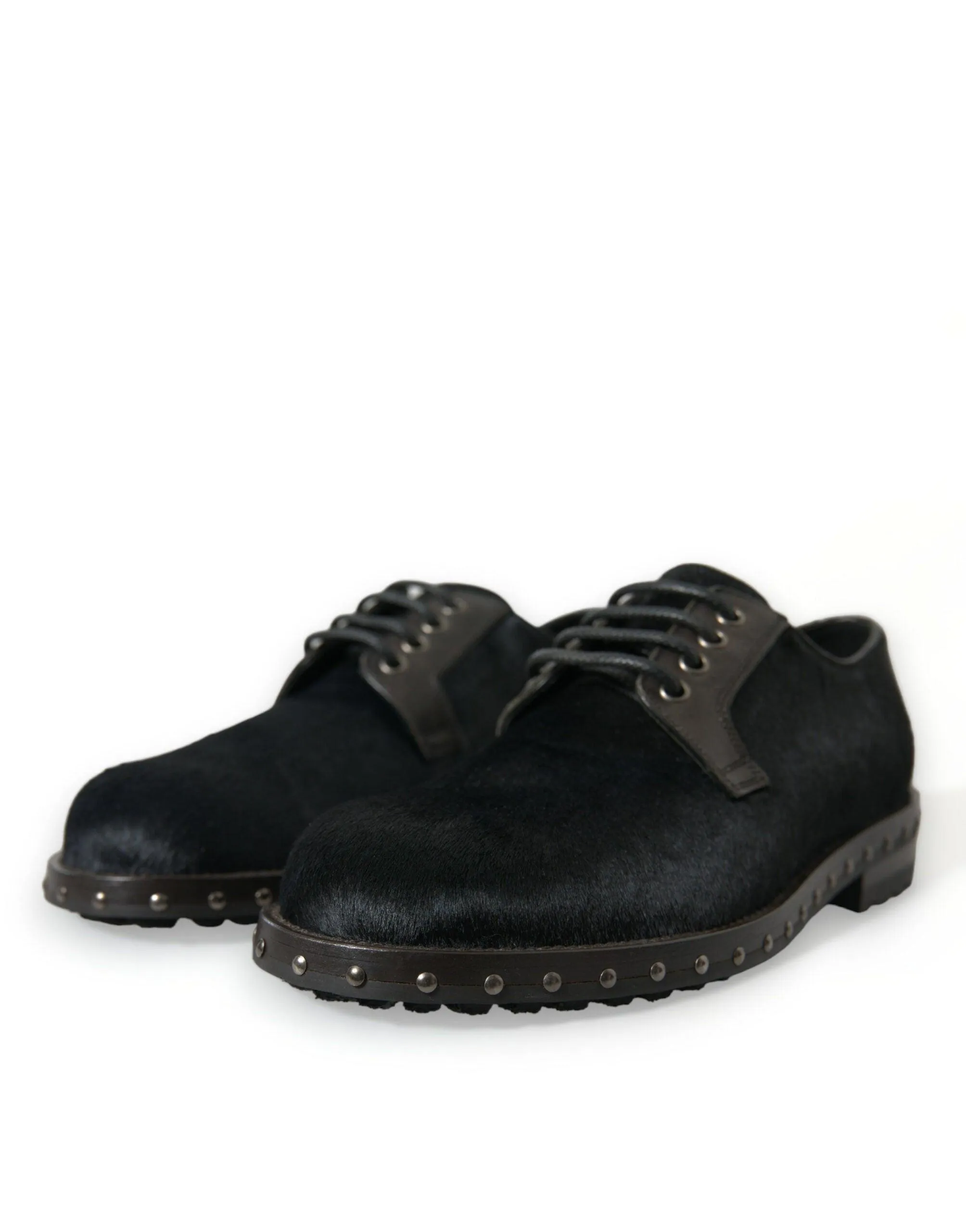 Dolce & Gabbana Elegant Black Calf Fur Derby Sko