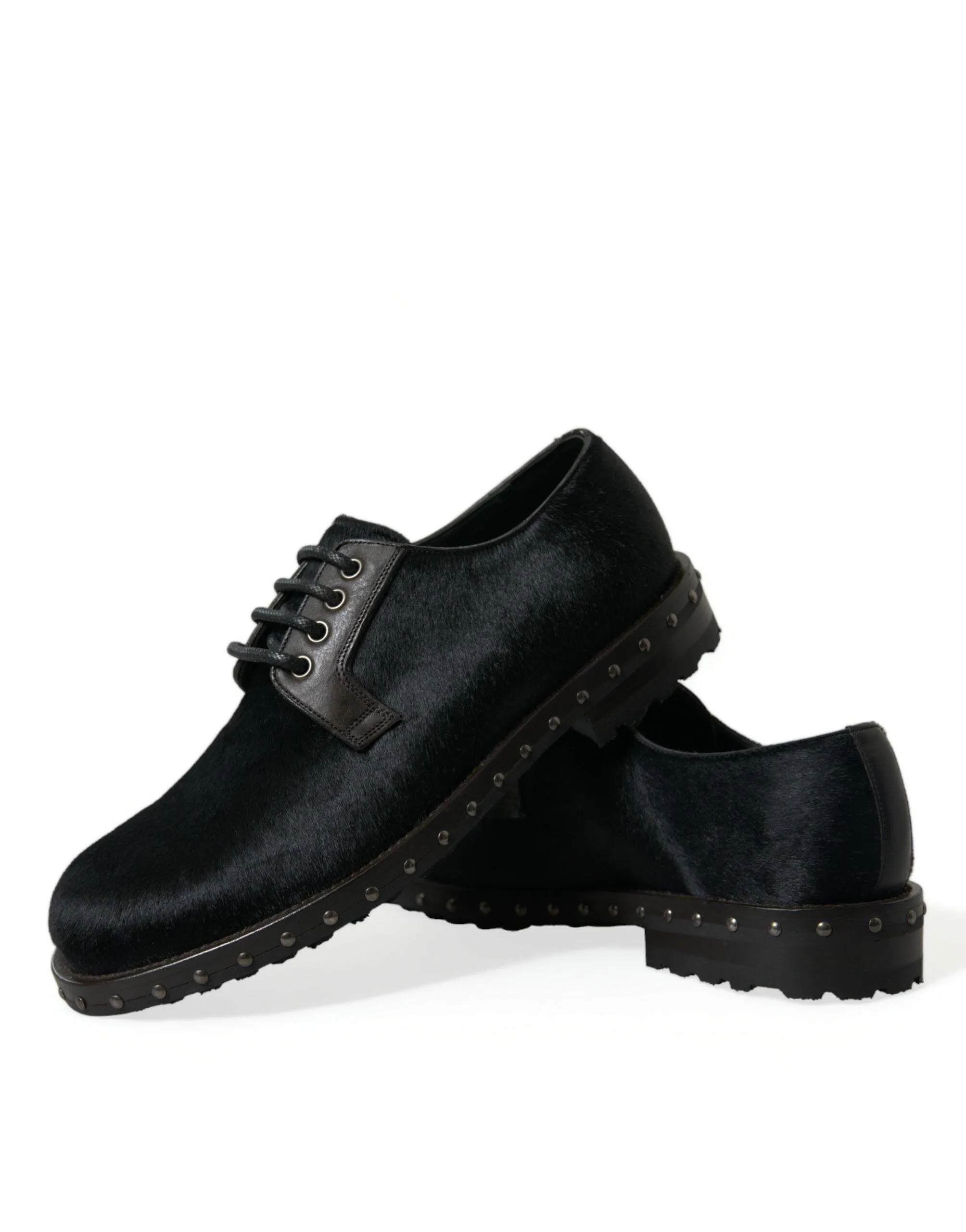 Dolce & Gabbana Elegant Black Calf Fur Derby Sko