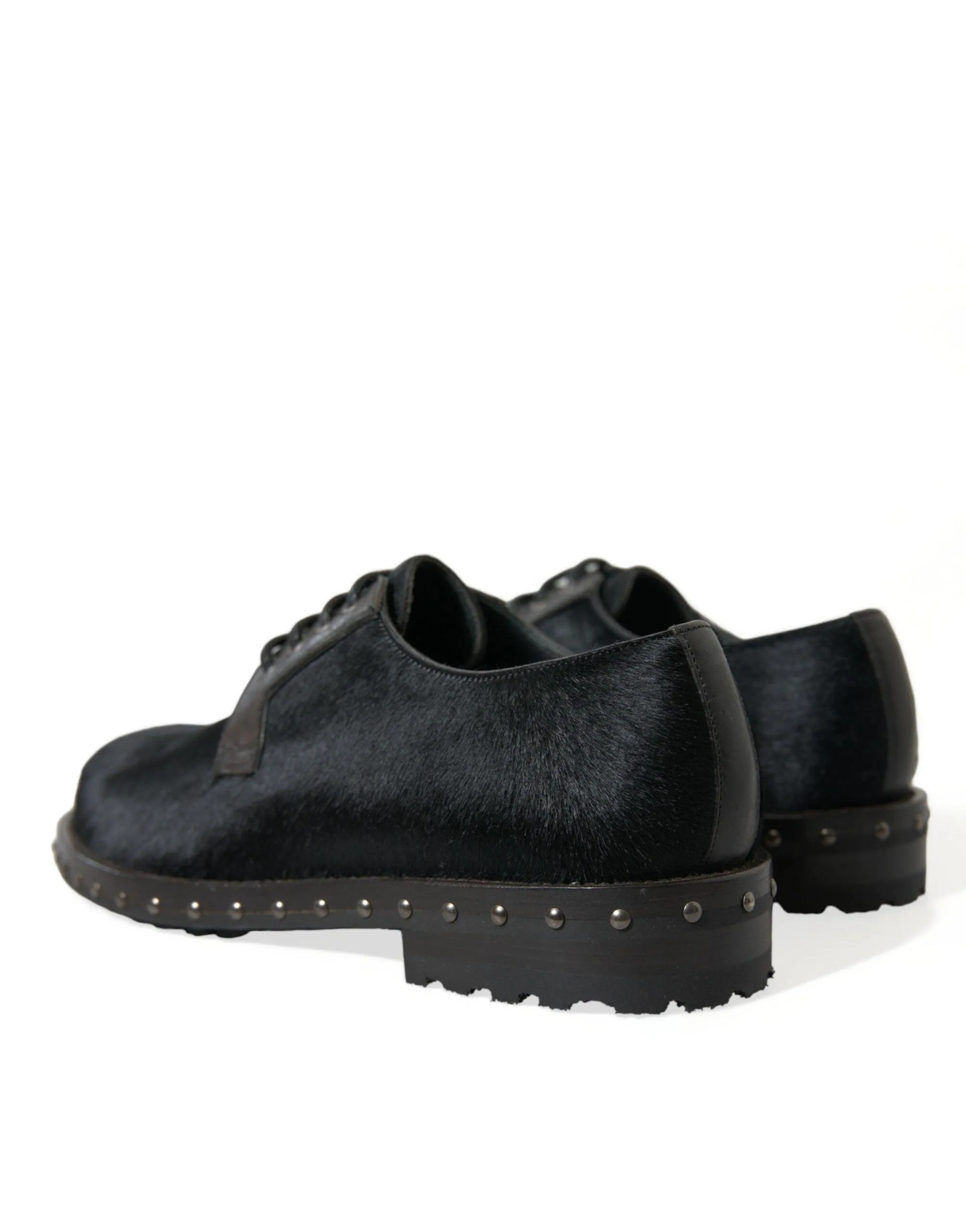 Dolce & Gabbana Elegant Black Calf Fur Derby Sko