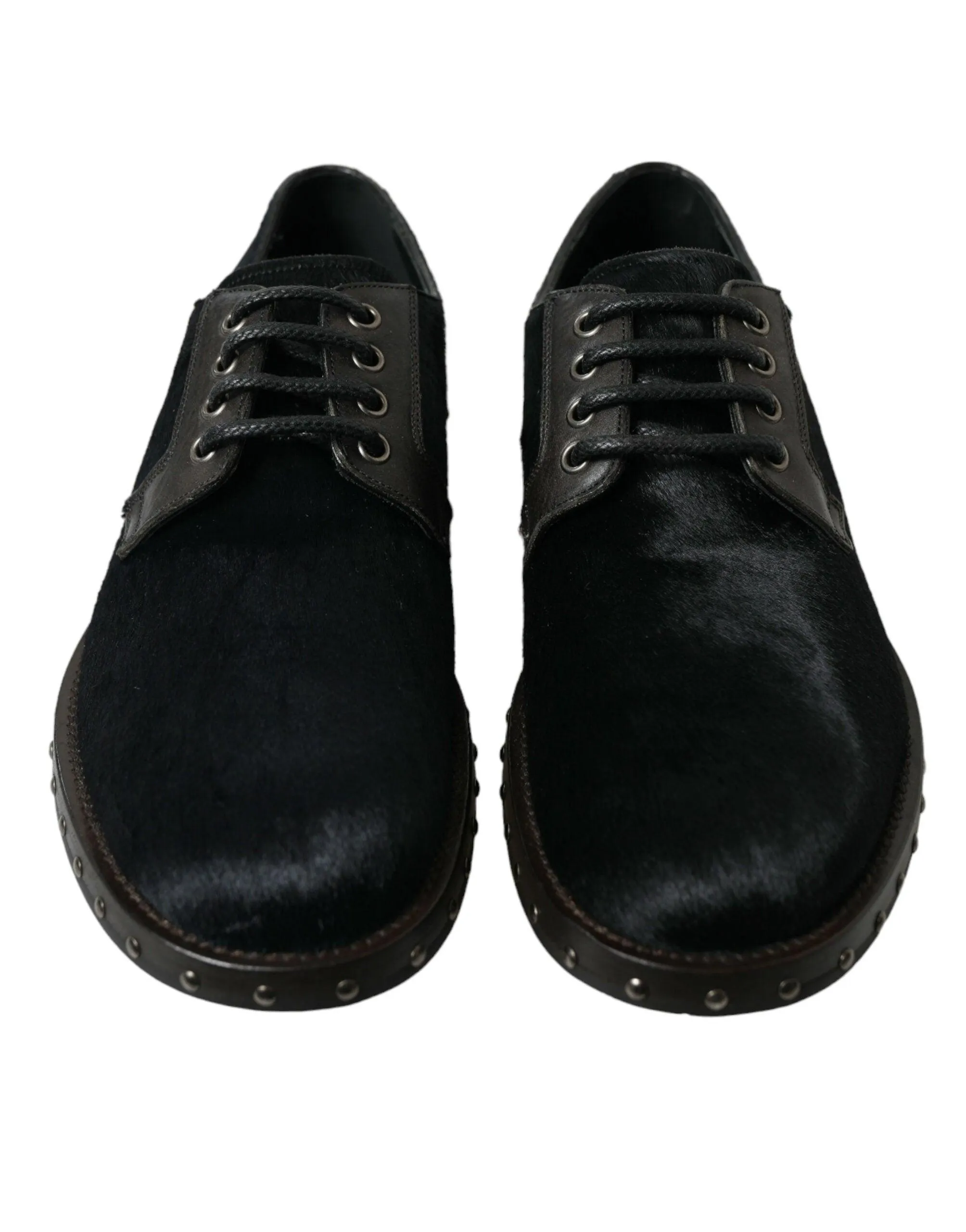 Dolce & Gabbana Elegant Black Calf Fur Derby Sko