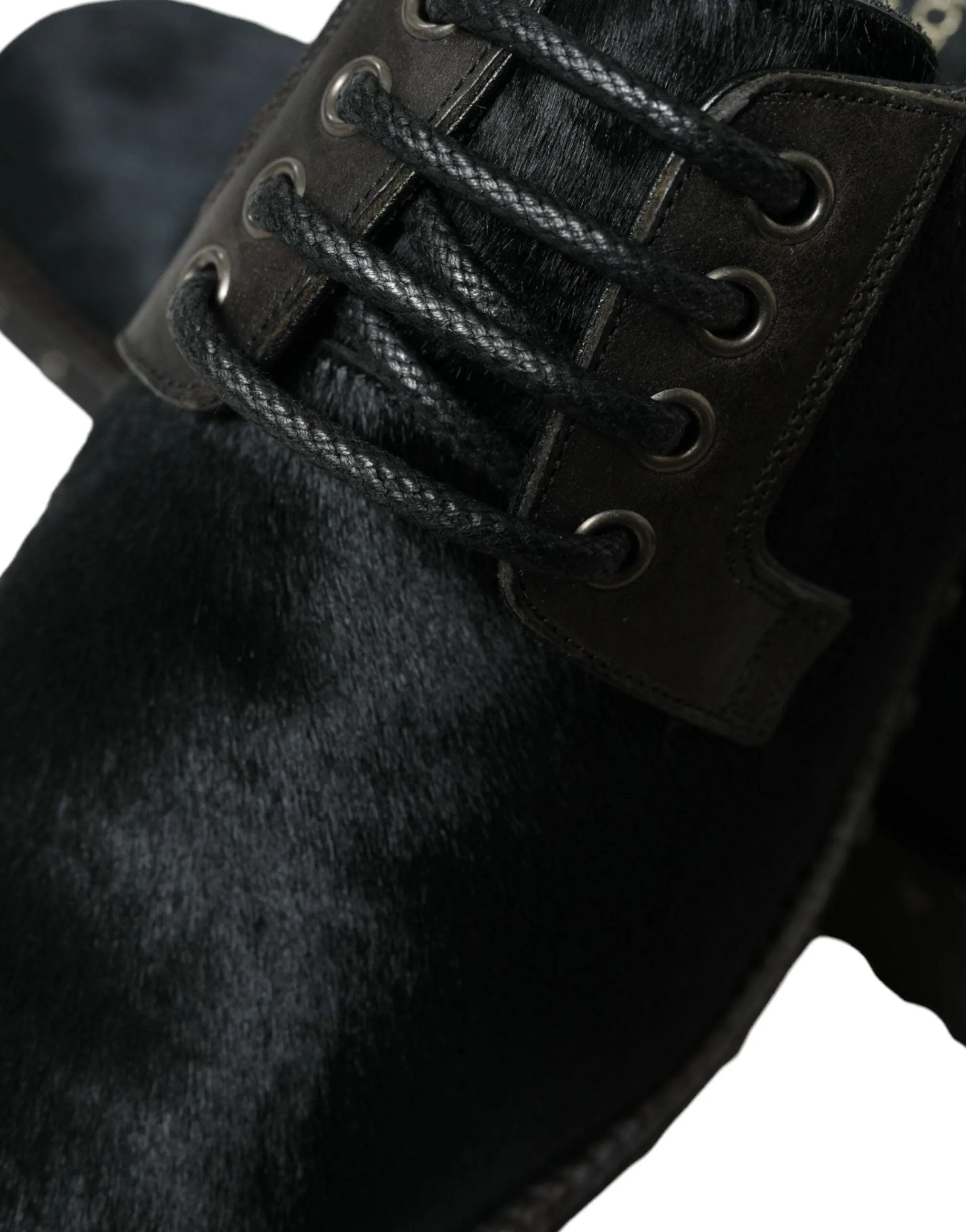 Dolce & Gabbana Elegant Black Calf Fur Derby Sko