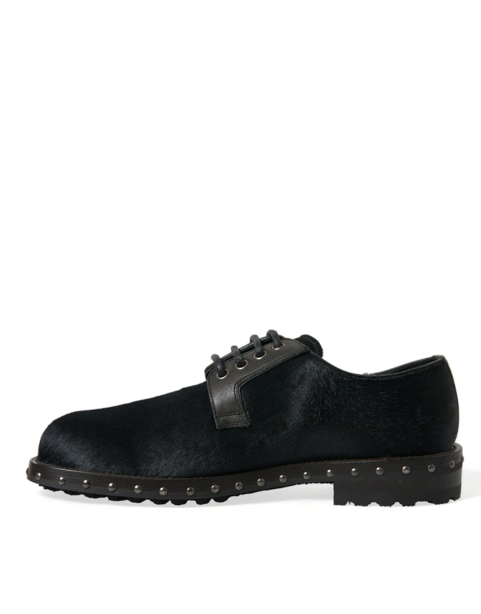Dolce & Gabbana Elegant Black Calf Fur Derby Sko