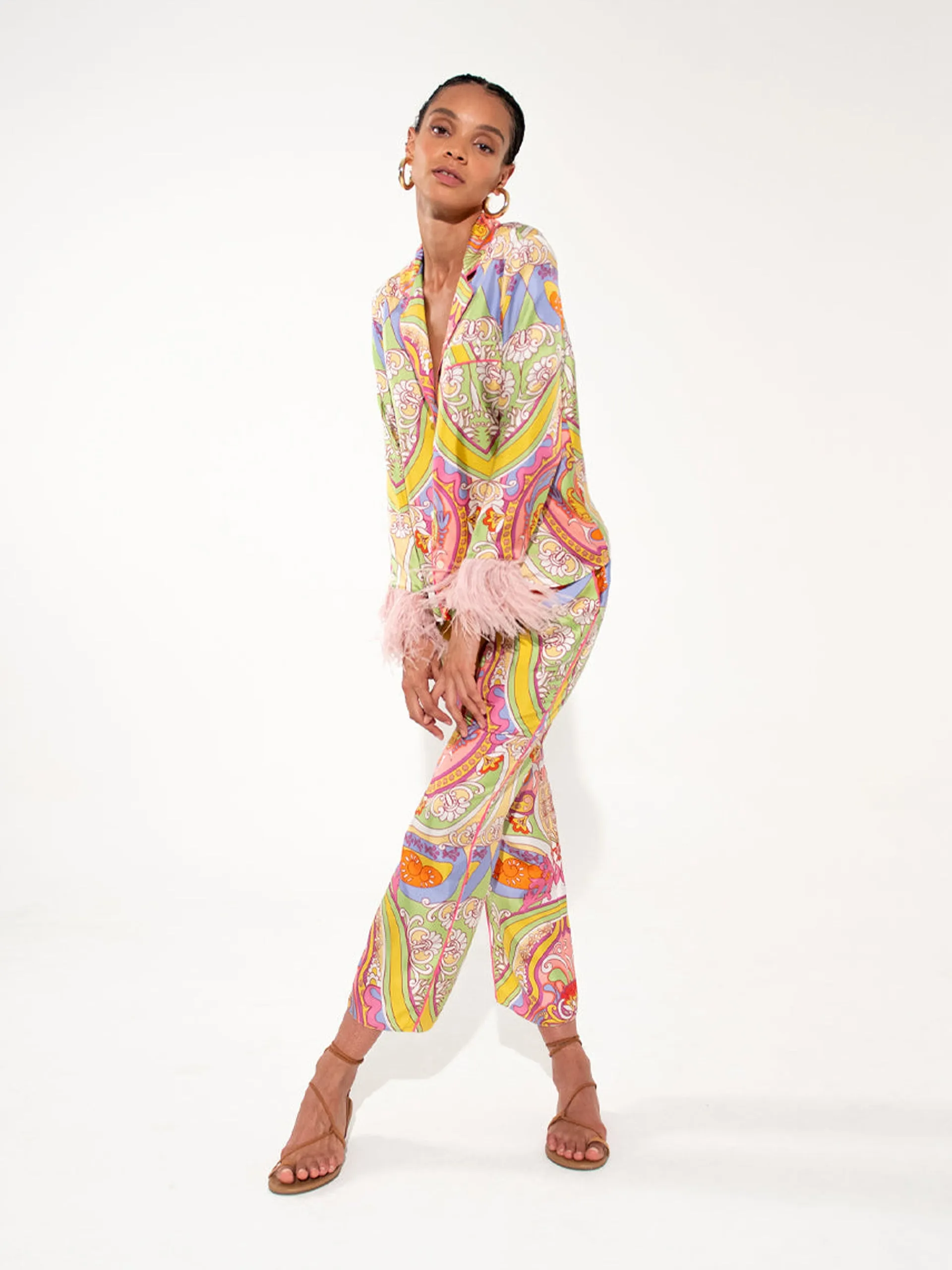 Eden twill trouser in Bia pink print