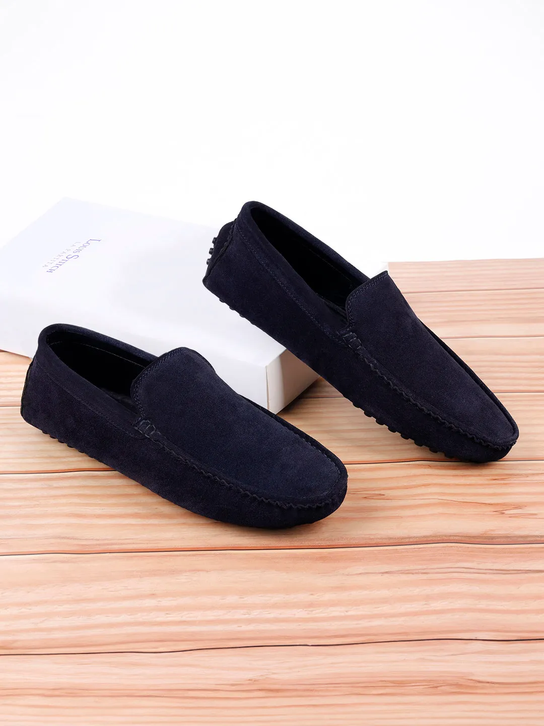 Federal Blue Handmade Italian Suede Leather Slip-On Penny Loafers
