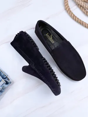 Federal Blue Handmade Italian Suede Leather Slip-On Penny Loafers