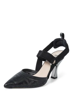 Fendi FF Zucca Leather Perforated Heels Black