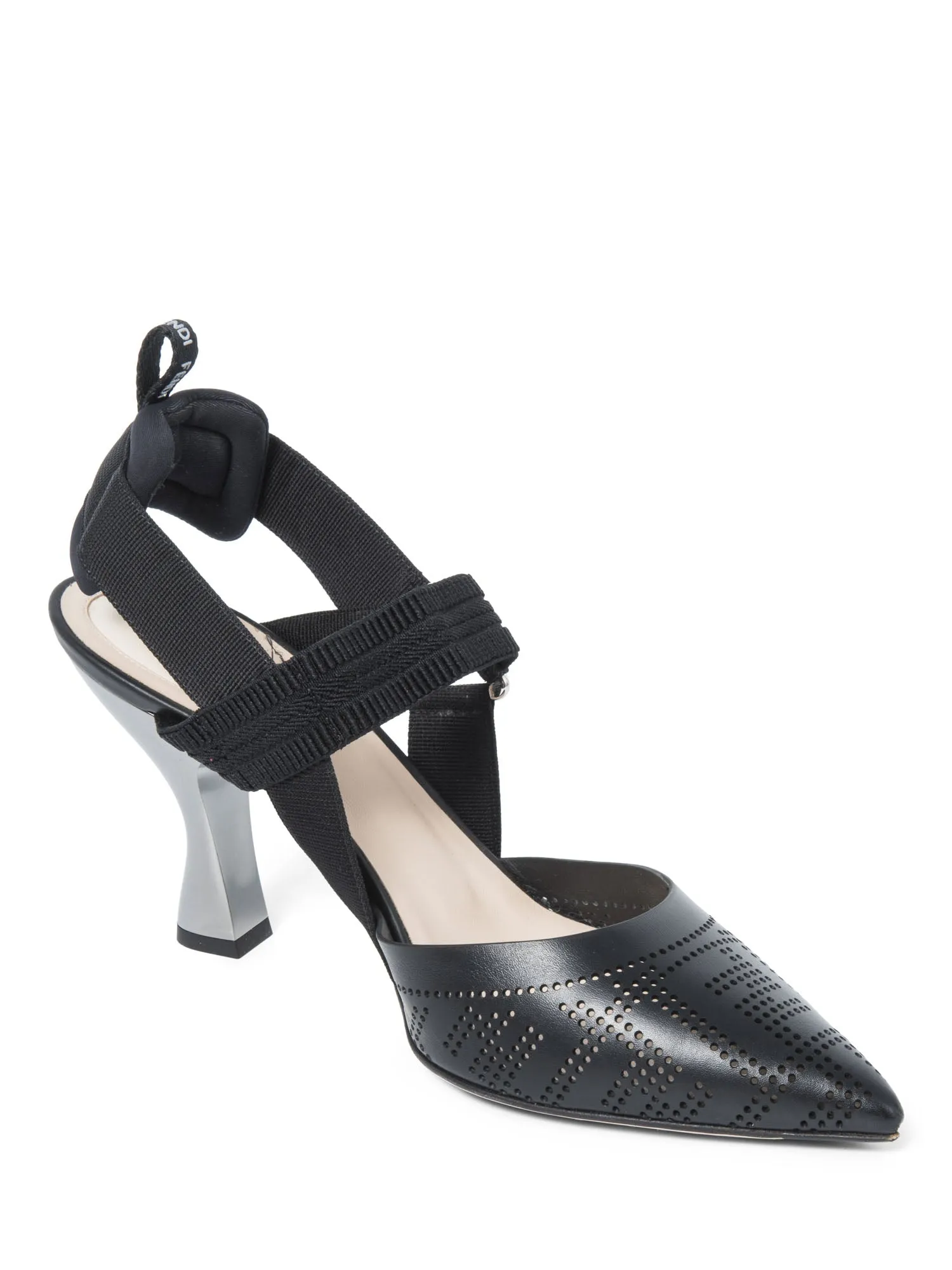 Fendi FF Zucca Leather Perforated Heels Black