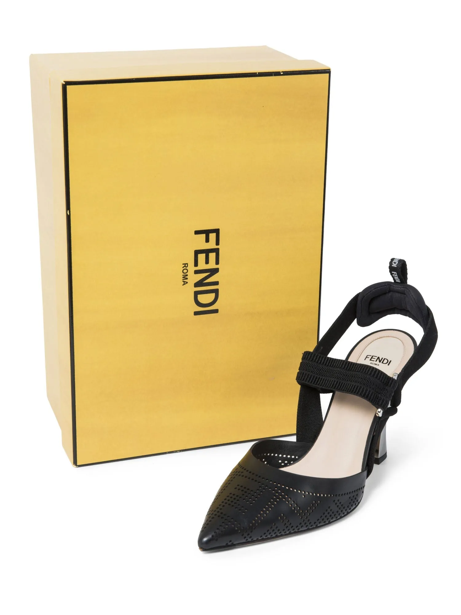 Fendi FF Zucca Leather Perforated Heels Black