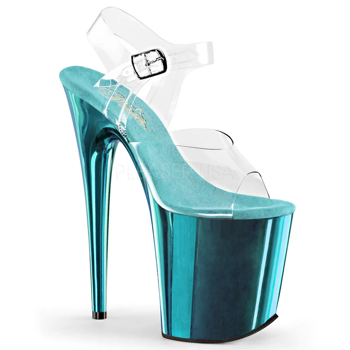 Flamingo-808 Turquoise Chrome, 8" Heels