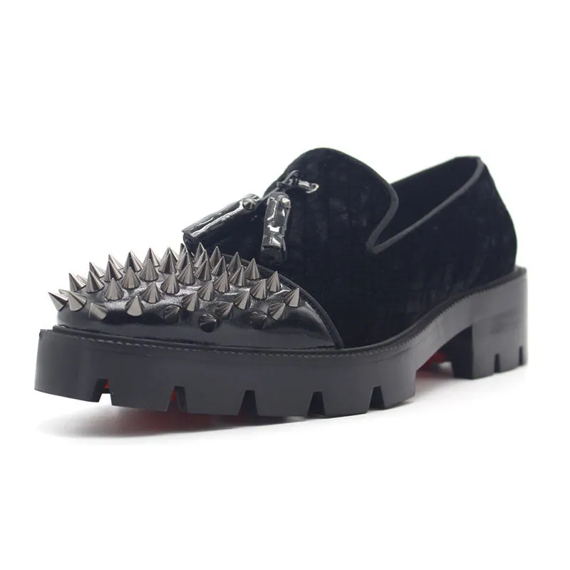 Gothic Genuine Leather Loafers on Thick Platform with Rivets / Alternative Fashion Metal Style