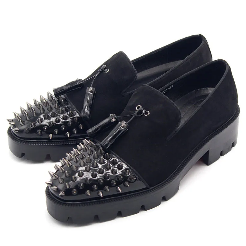 Gothic Genuine Leather Loafers on Thick Platform with Rivets / Alternative Fashion Metal Style