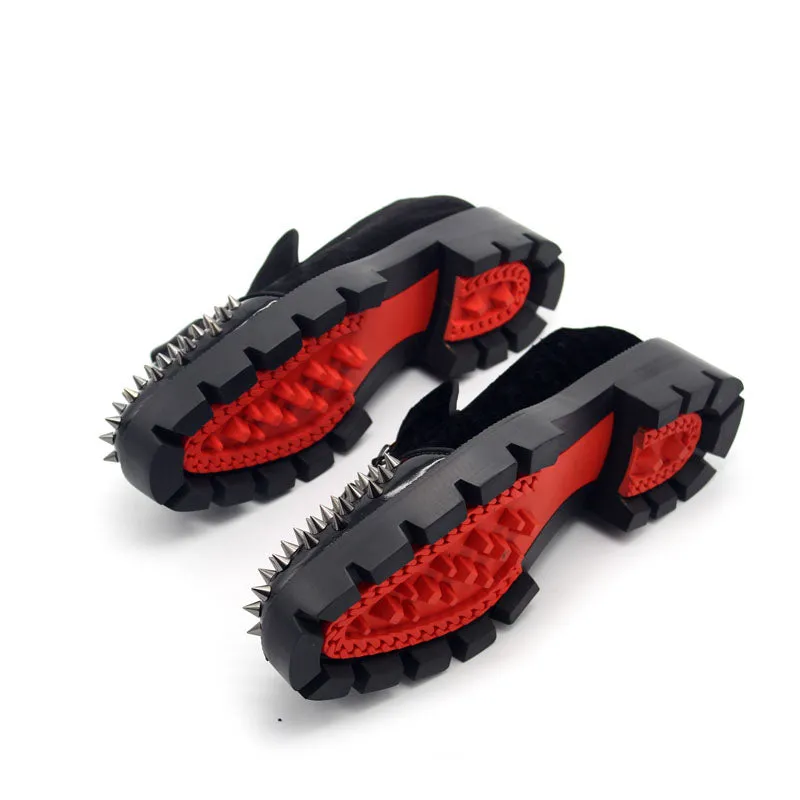 Gothic Genuine Leather Loafers on Thick Platform with Rivets / Alternative Fashion Metal Style