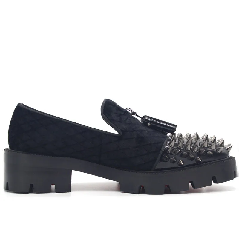 Gothic Genuine Leather Loafers on Thick Platform with Rivets / Alternative Fashion Metal Style