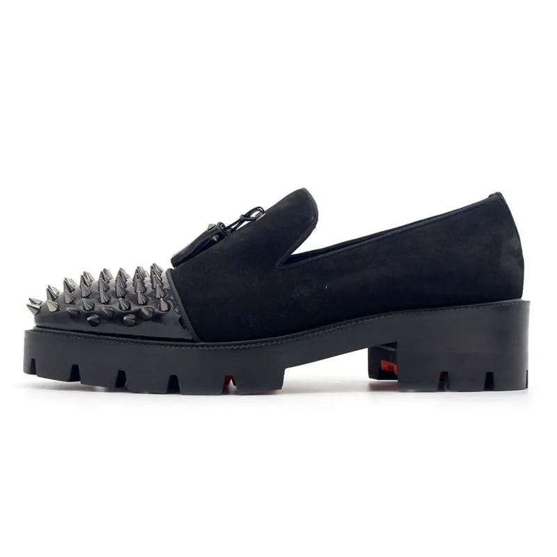 Gothic Genuine Leather Loafers on Thick Platform with Rivets / Alternative Fashion Metal Style