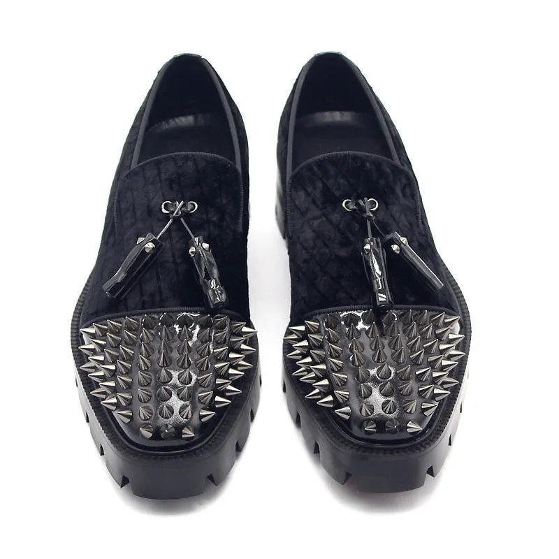 Gothic Genuine Leather Loafers on Thick Platform with Rivets / Alternative Fashion Metal Style