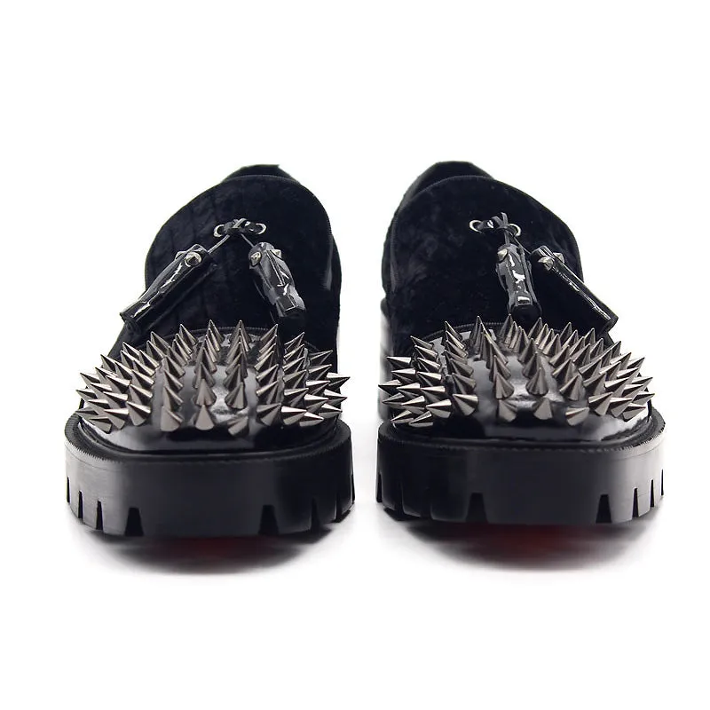 Gothic Genuine Leather Loafers on Thick Platform with Rivets / Alternative Fashion Metal Style