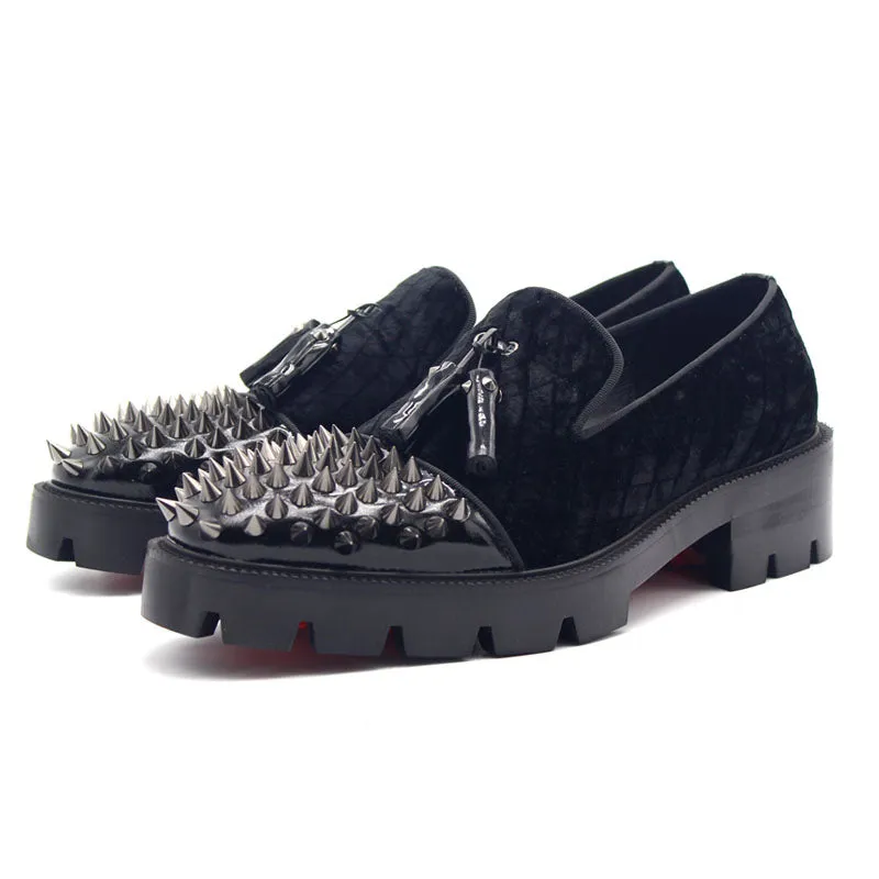 Gothic Genuine Leather Loafers on Thick Platform with Rivets / Alternative Fashion Metal Style