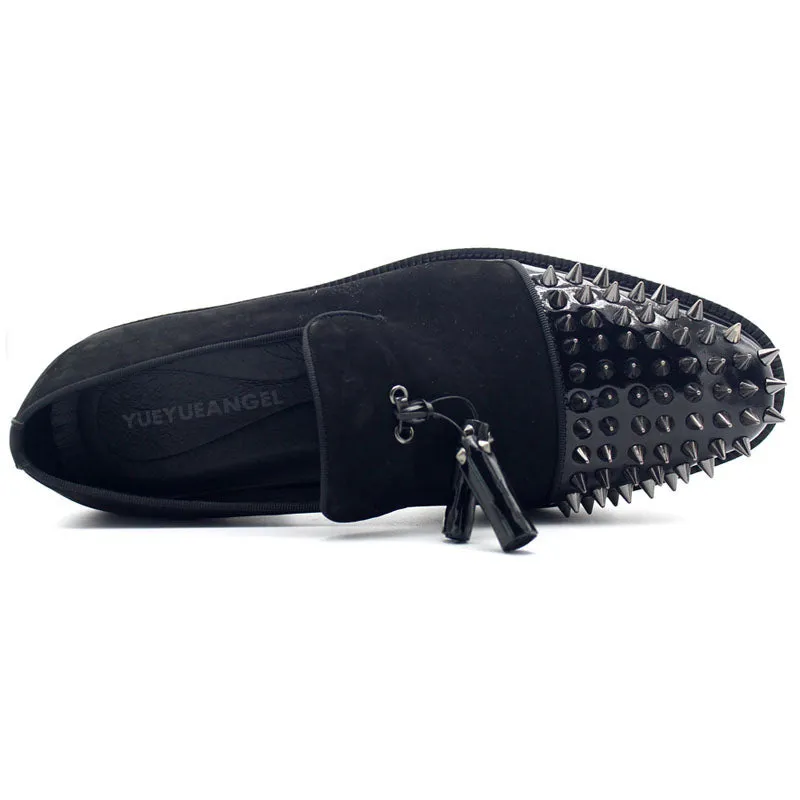 Gothic Genuine Leather Loafers on Thick Platform with Rivets / Alternative Fashion Metal Style