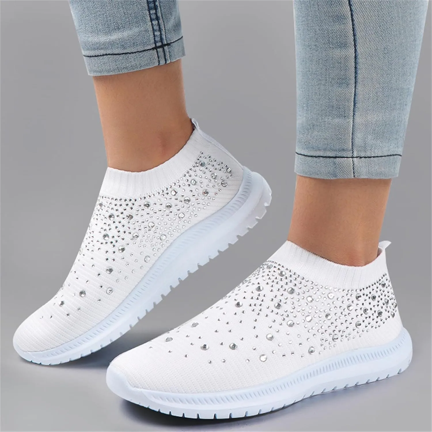 Lausiuoe Running Shoes For Women Arch Support Walking Tennis Shoes Slip On Memory Foam Lightweight Casual Gym Sneakers