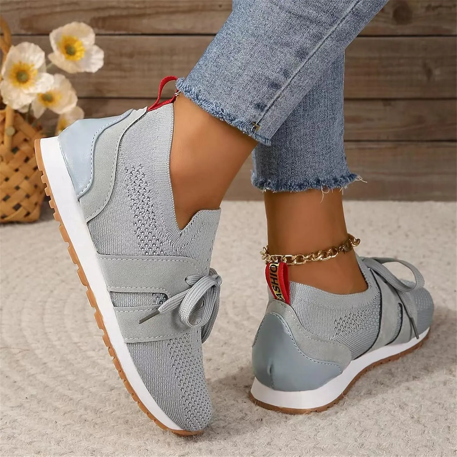 Lausiuoe Slip On Sneakers Women Arch Support Breathable Mesh Walking Shoes Fashion Comfort Running Tennis Gym Workout Shoes