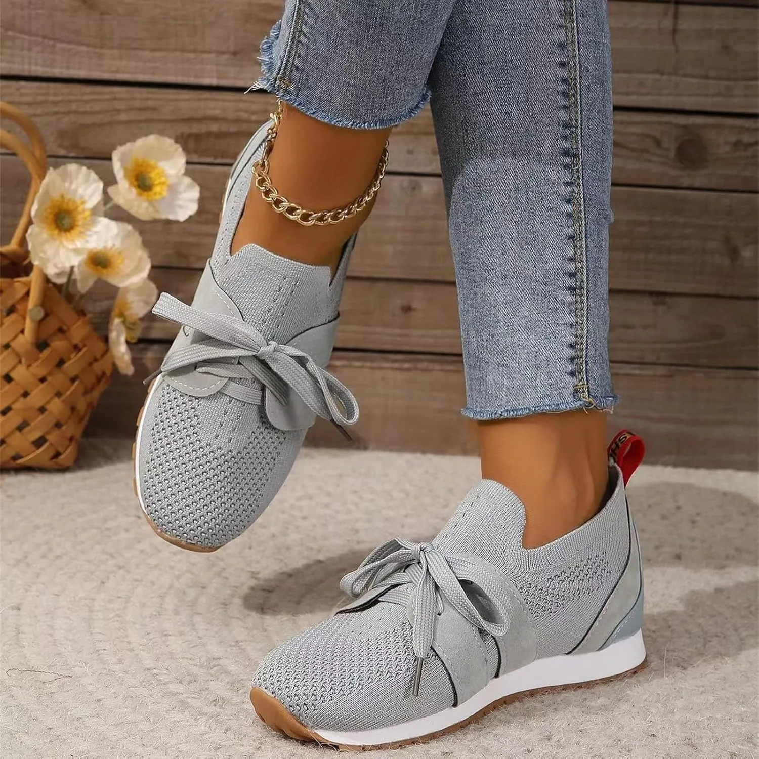 Lausiuoe Slip On Sneakers Women Arch Support Breathable Mesh Walking Shoes Fashion Comfort Running Tennis Gym Workout Shoes